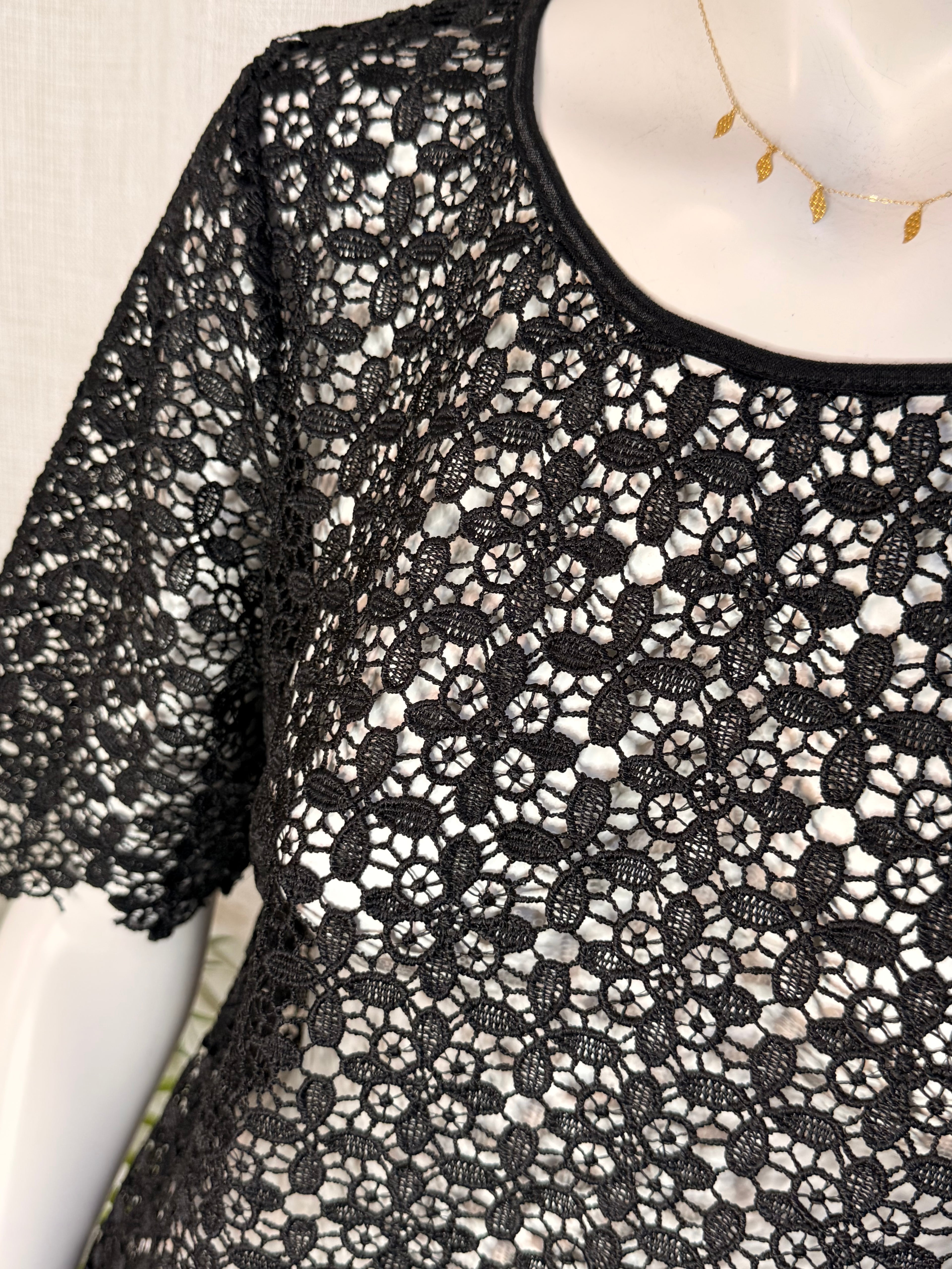 Next Petites Black Crochet Lace Shift Dress | UK 12