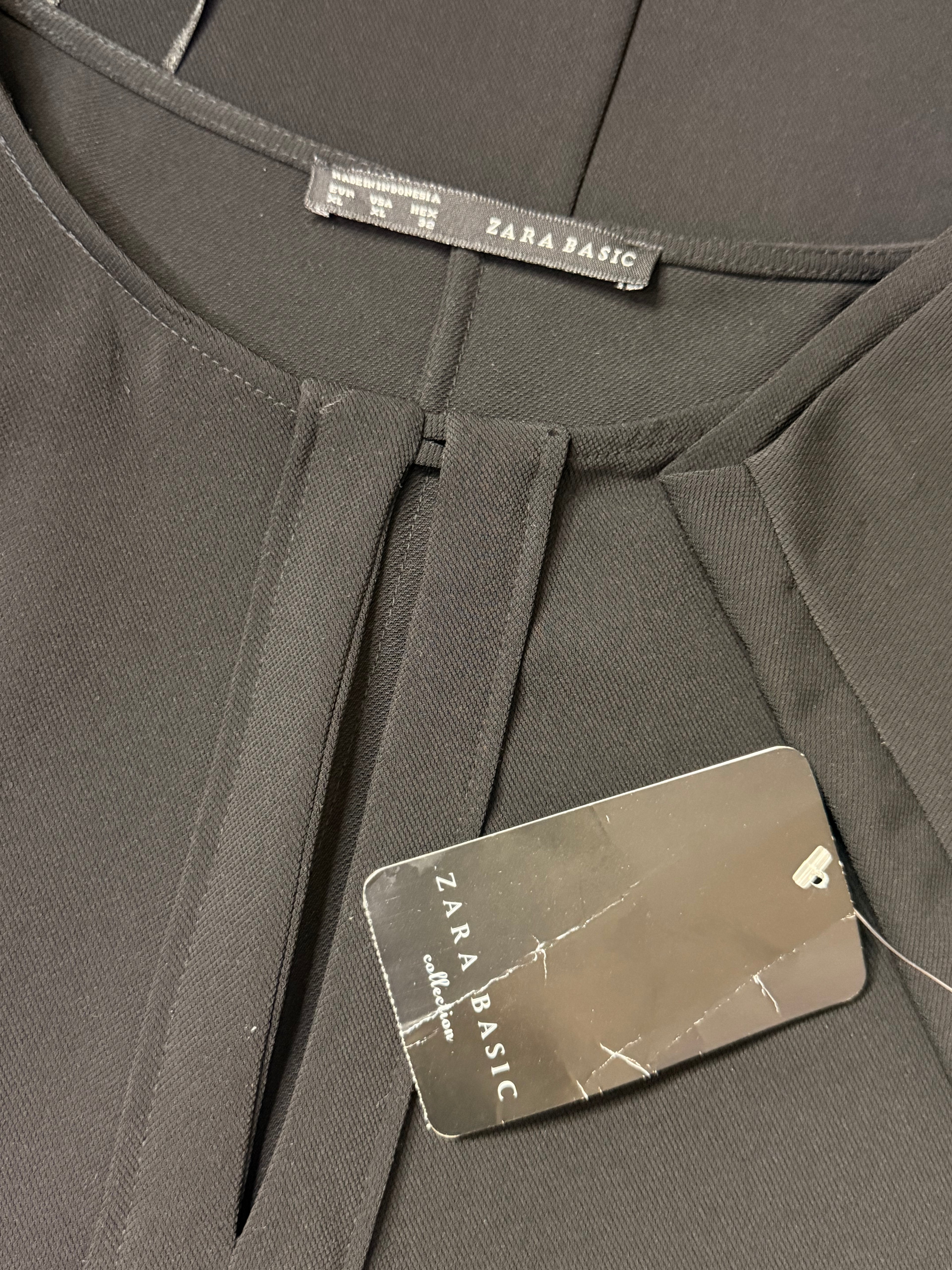 Zara Basic Jet Black Keyhole Shift Mini Dress – Size XL / UK 16 | NWT