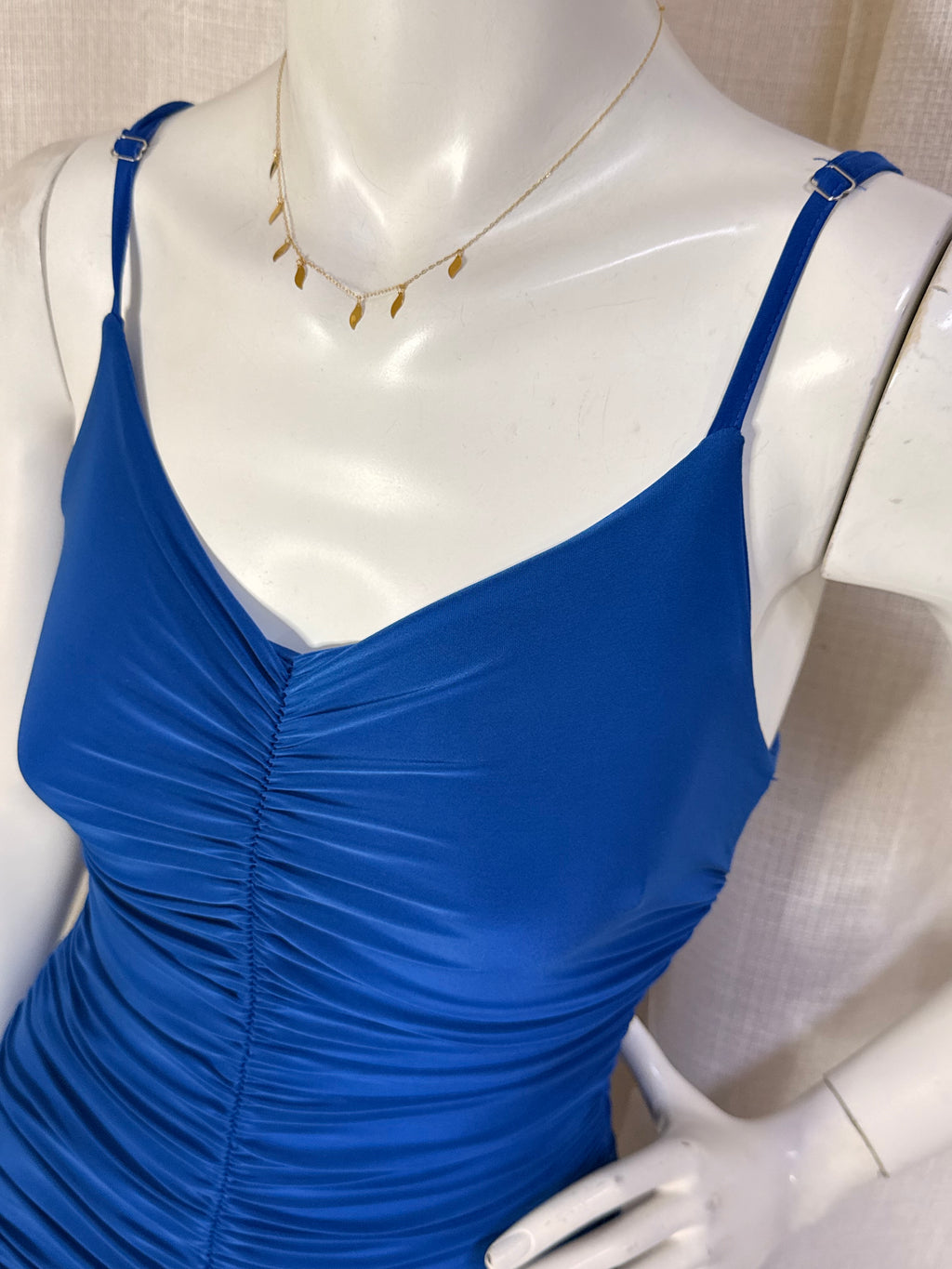 QUIZ Royal Blue Ruched Slinky Bodycon Cami Mini Dress - UK 10 / US 6