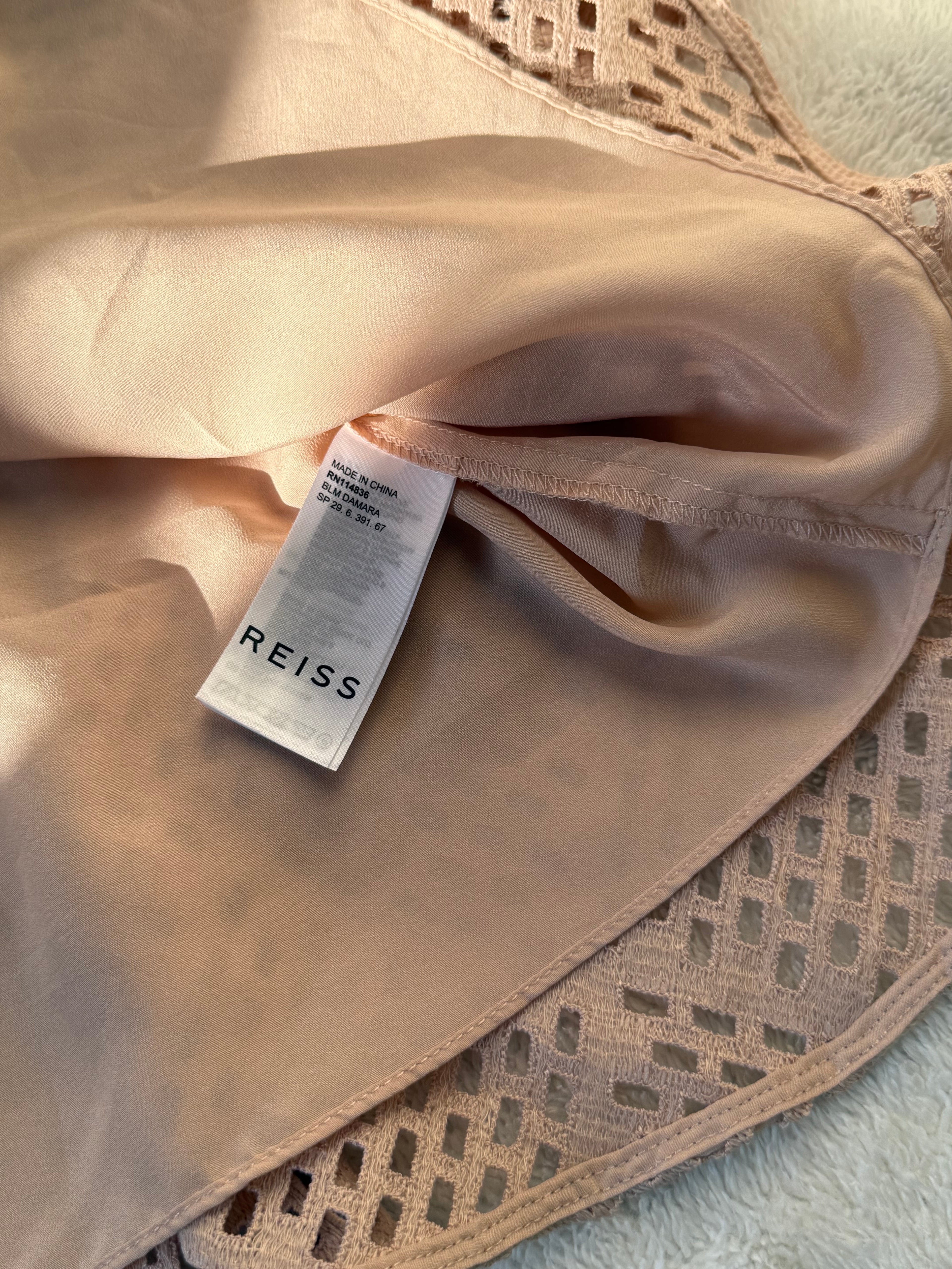 Reiss Nude Crochet Lace Drop Hem Dress | UK 16