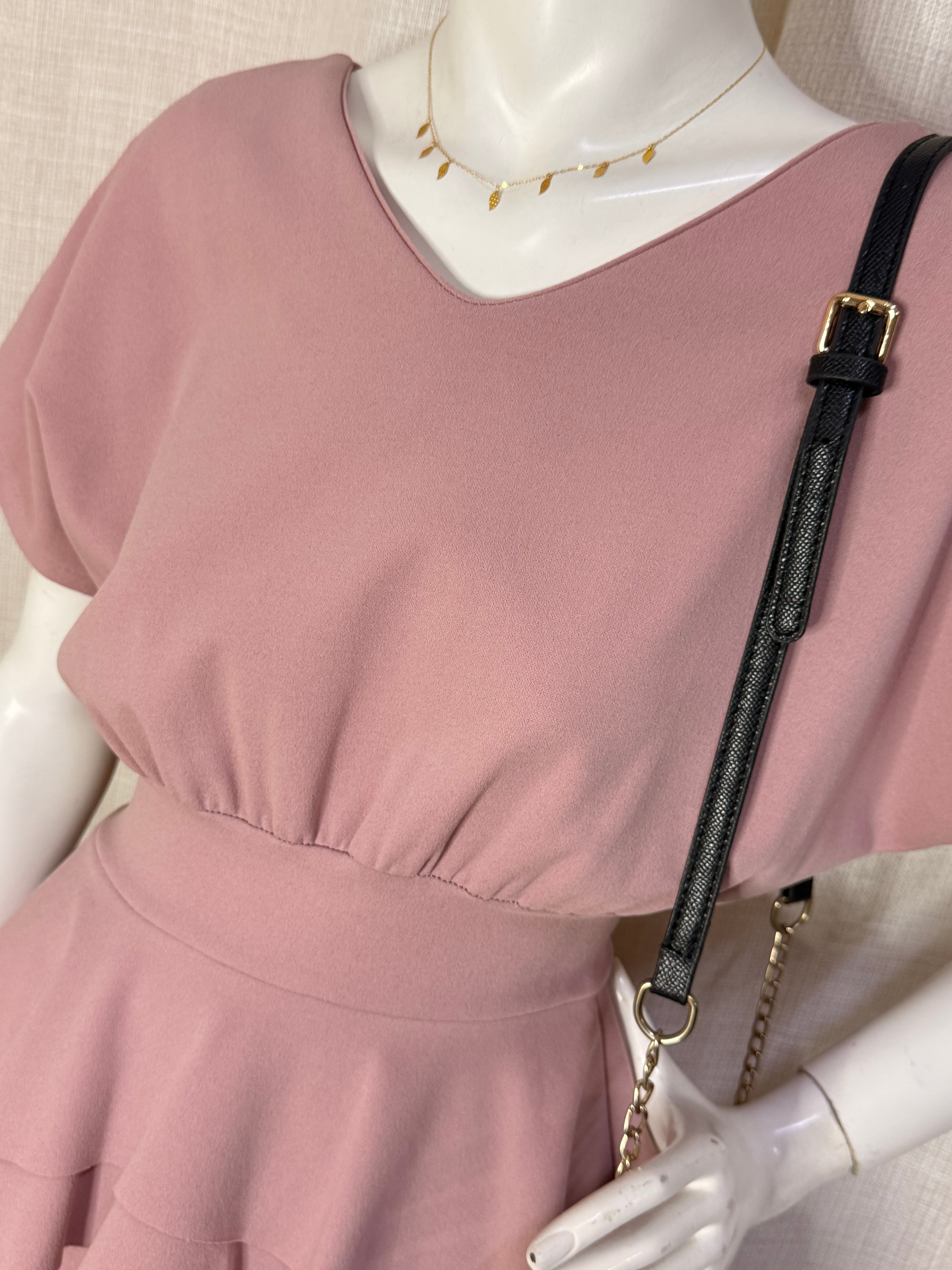 Cherry Moda Blush Pink Peplum V-Neck Midi Dress – Size XS / UK 6