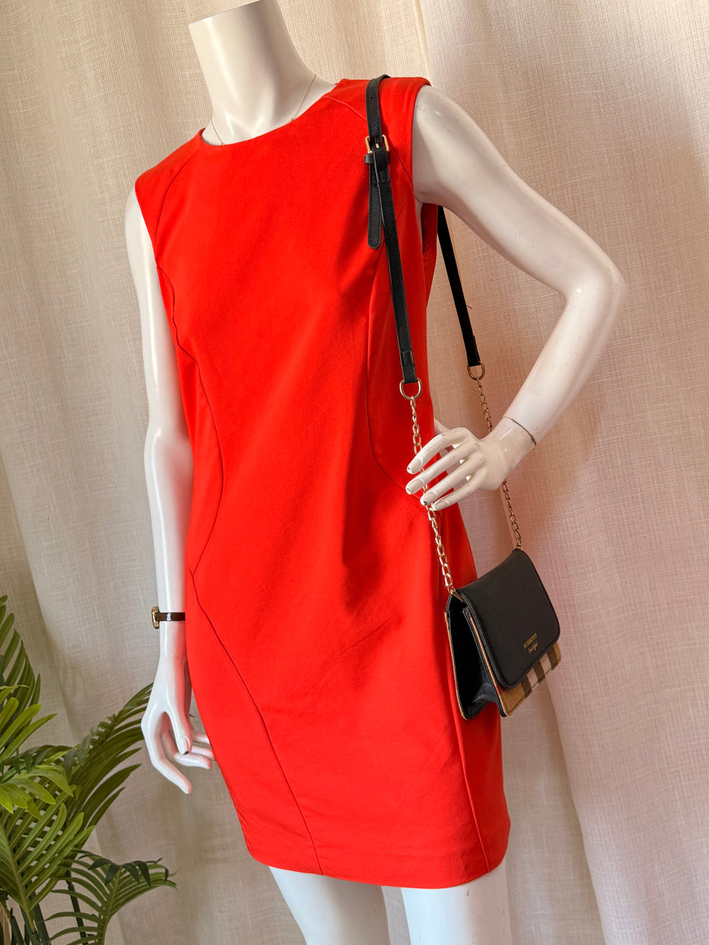 Zara Basic Open Back Sleeveless Red Sheath Dress (Size EUR L / USA L)