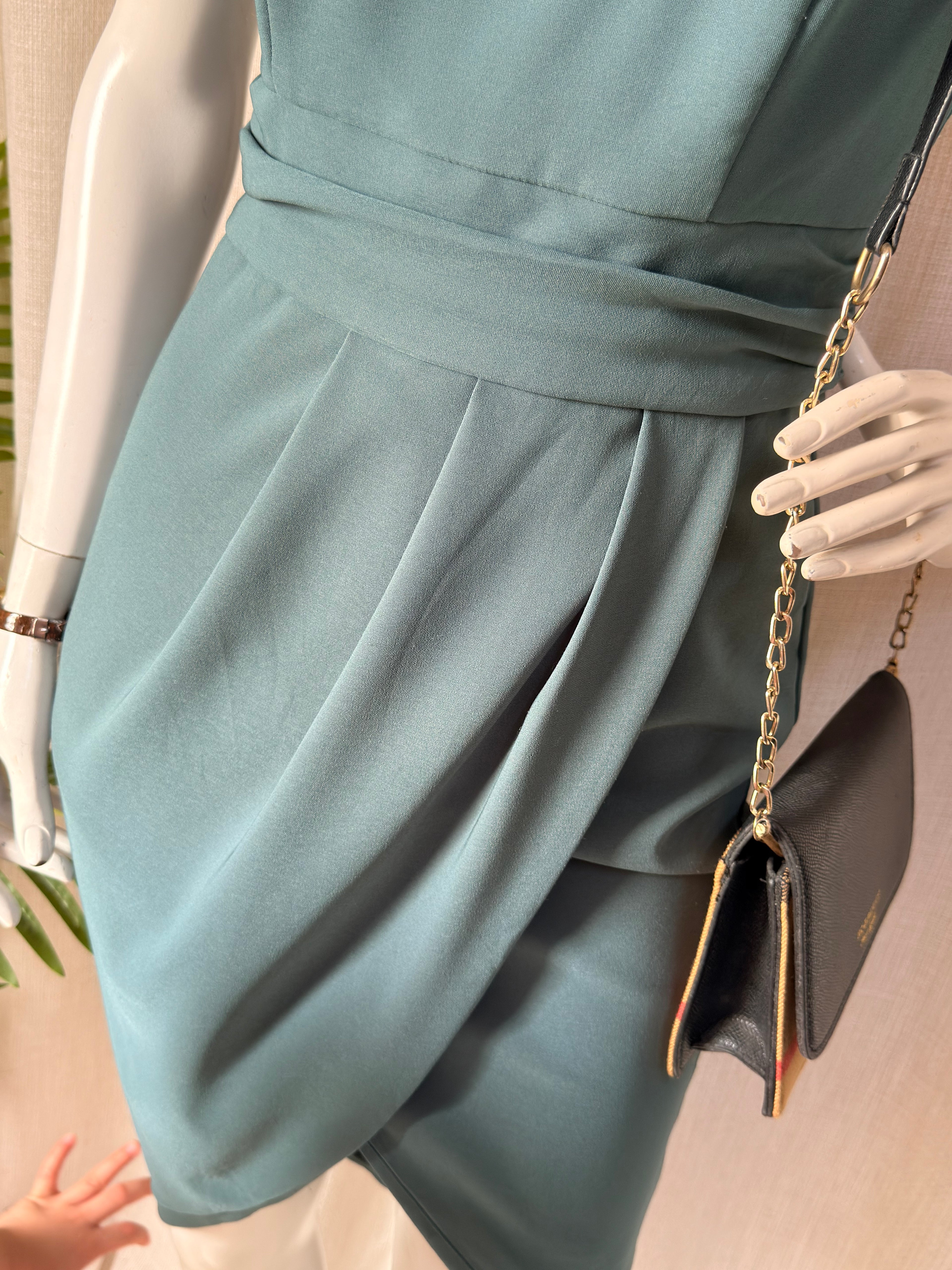 Lavish Alice Slate Green Halter High-Neck Wrap Midi Dress – Size UK 8 / US 4 | Elegant Cocktail & Evening Party Dress
