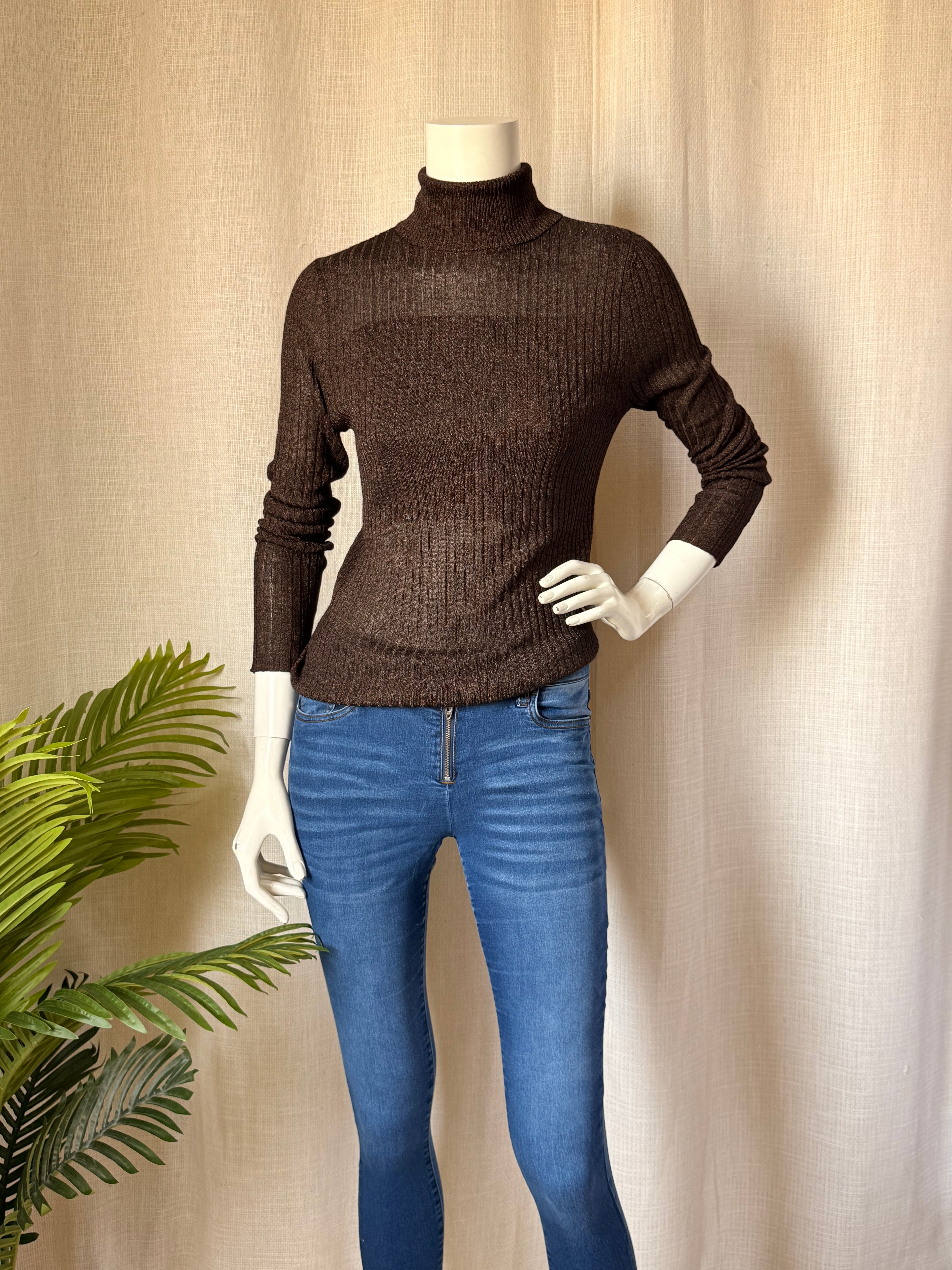 Primark Brown Ribbed Turtleneck Sweater | UK 12/14