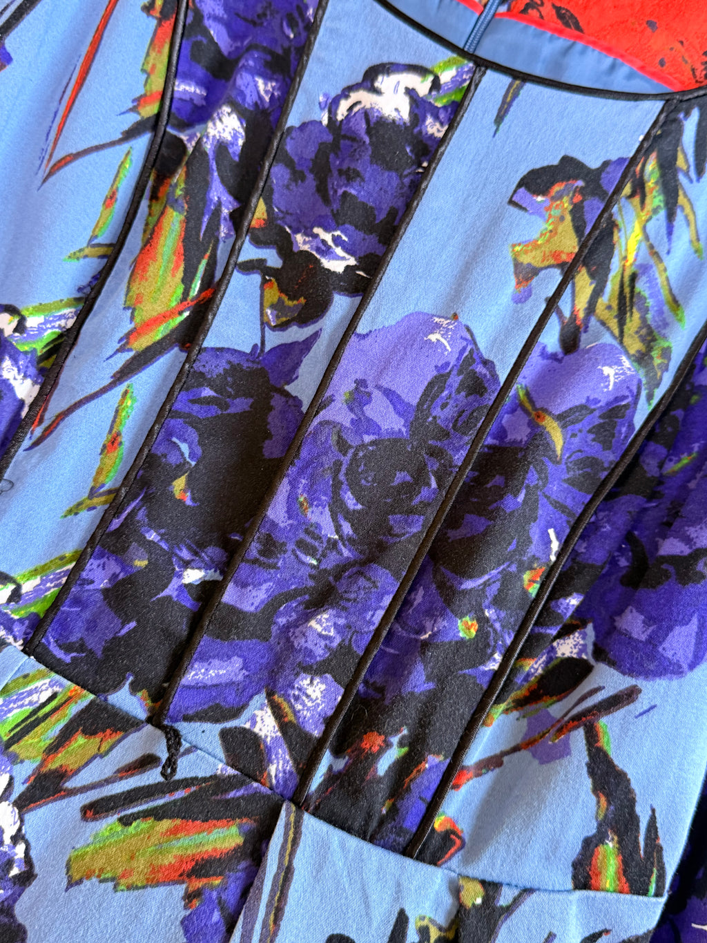M&Co. Blue Floral Fit & Flare Dress - Size UK 10 - Artistic Print Midi with Tulle Underlay