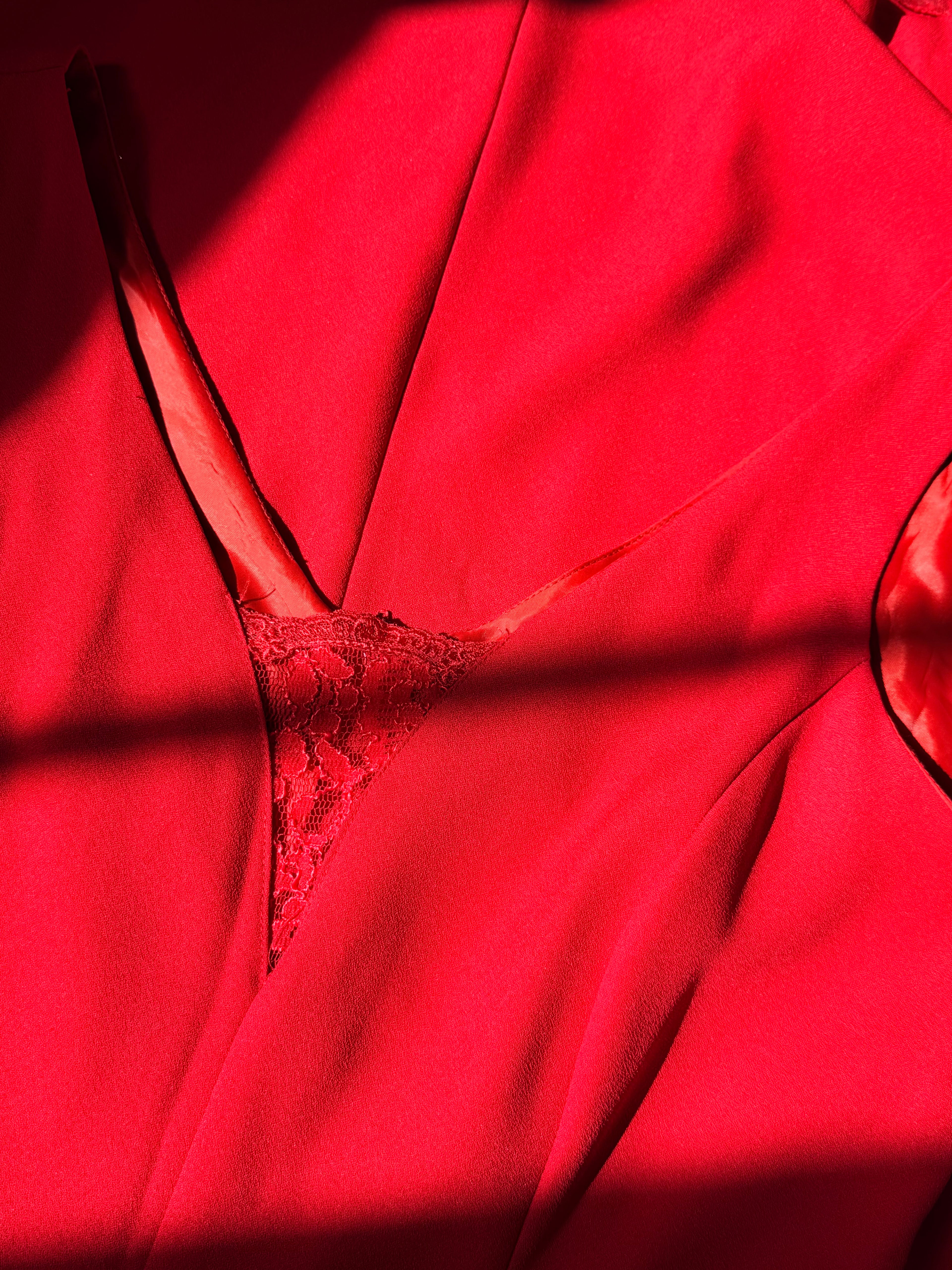 Vintage Lover’s Australia Red Maxi Dress with Lace Underlay - Size M - 90s Formal