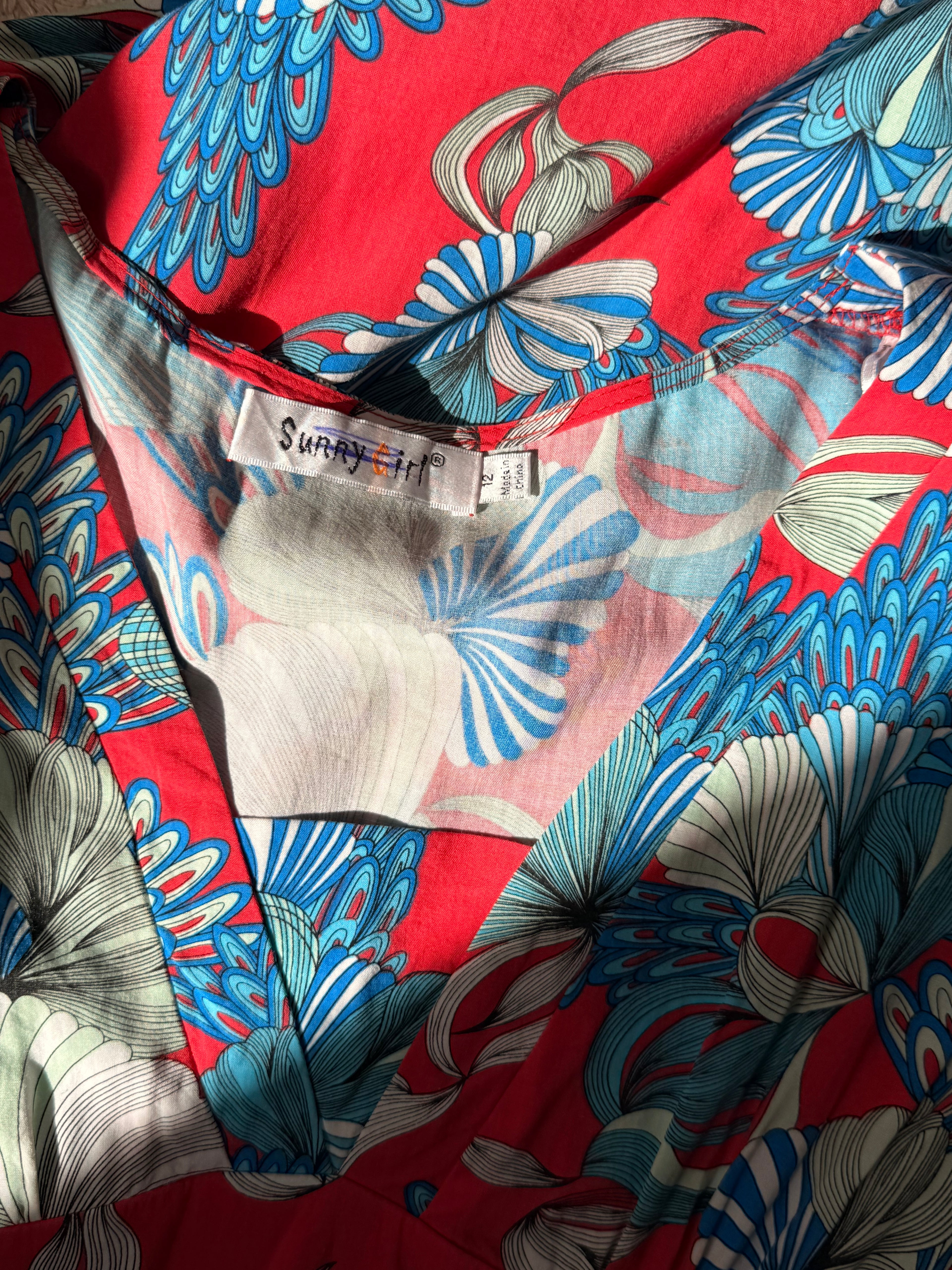 Sunny Girl Australian Boutique Floral Mini Dress - Red & Blue - Size 12 - Empire Waist