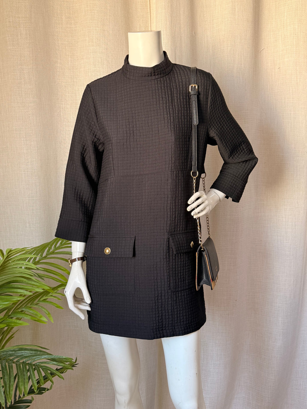 Zara Quilted Mock-Neck Mini Dress