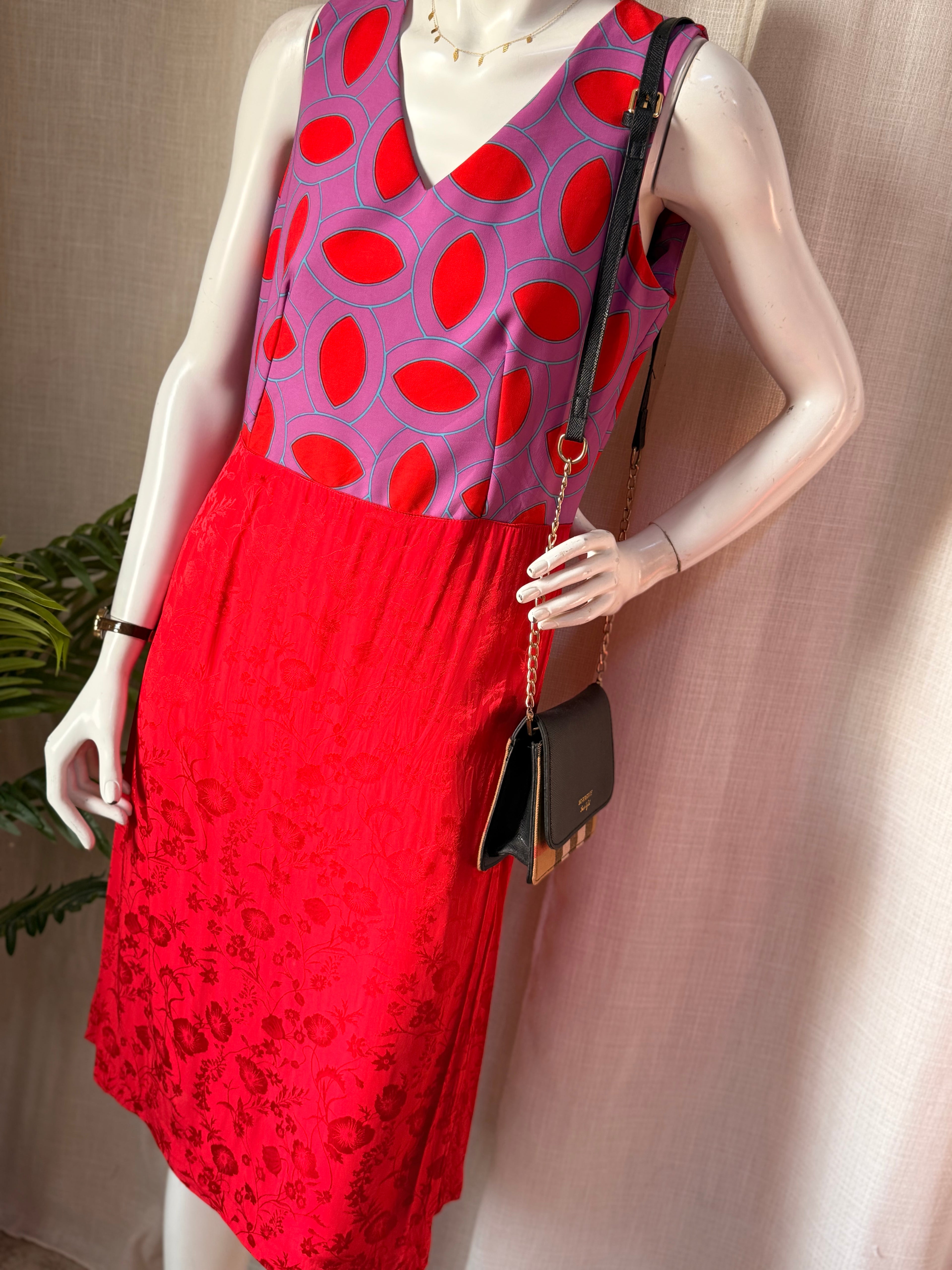 Closet London Red & Purple Mixed Print Jacquard Midi Dress – UK 12 | Statement Occasion Dress