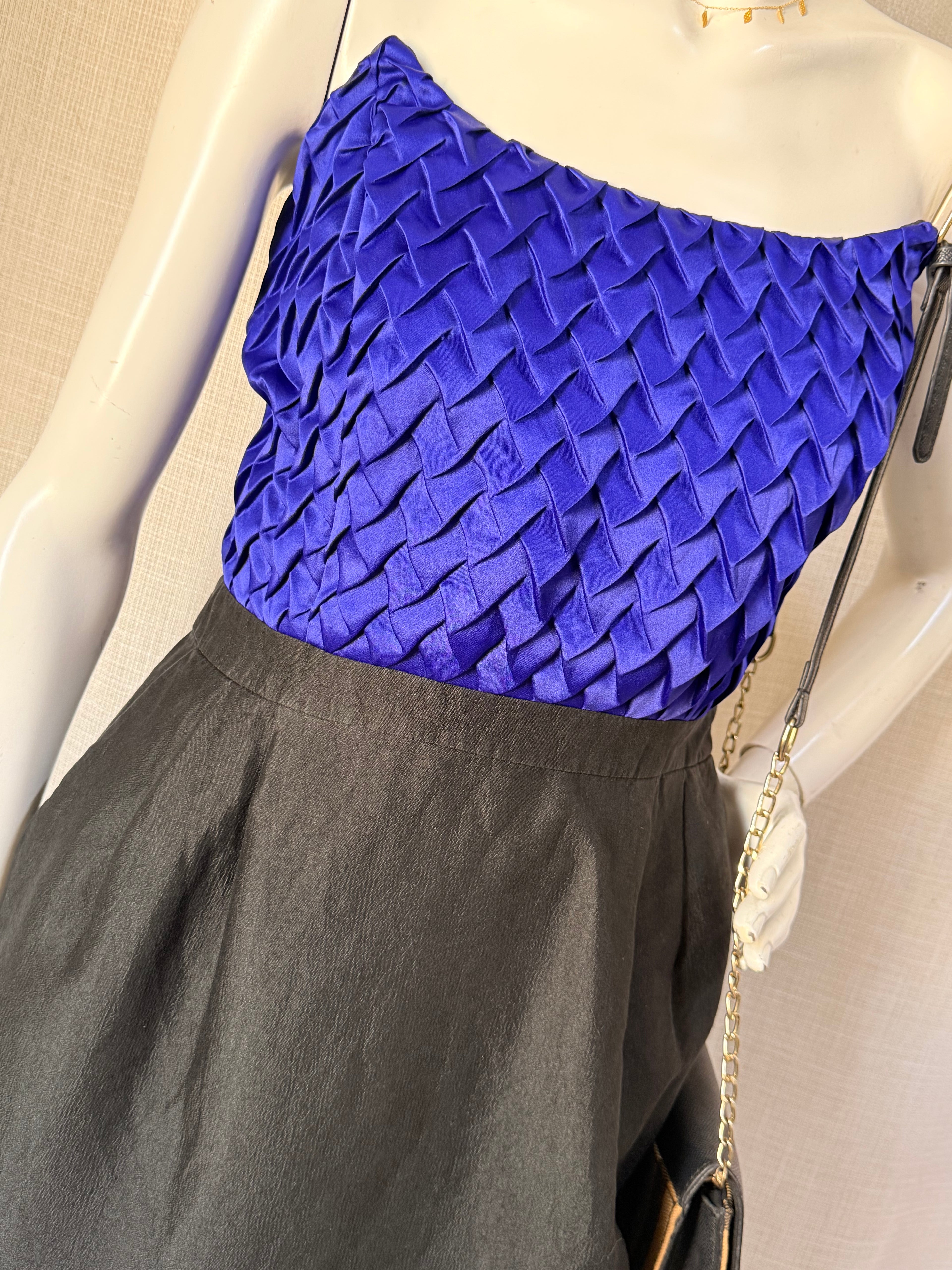 Reiss Indigo & Black Textured Mini Dress | UK 12 / USA 8 | Medium