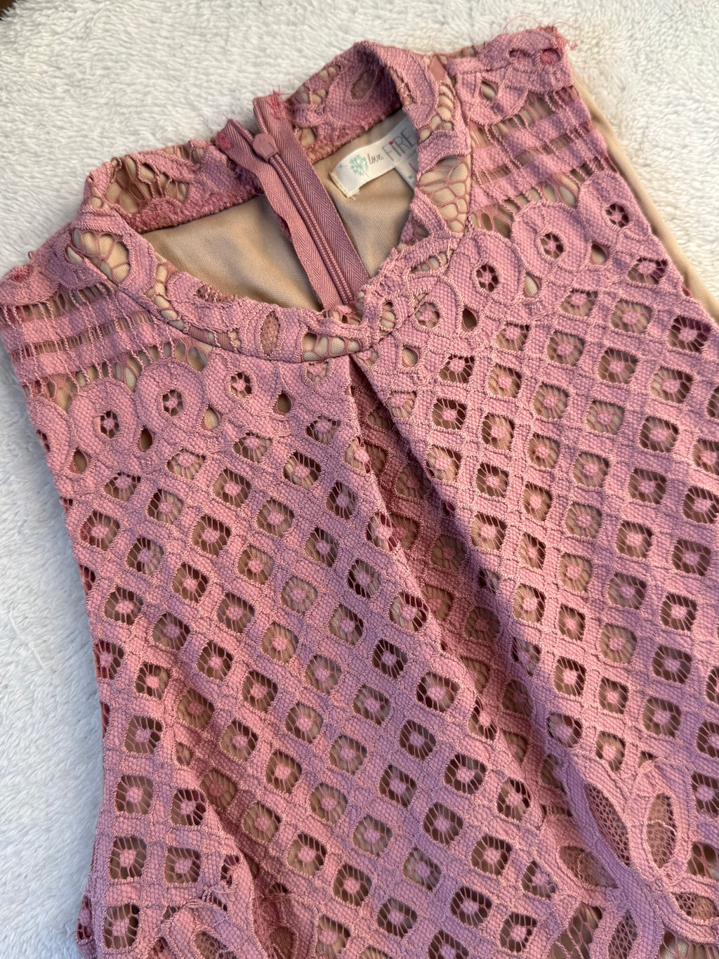 Love Fire Pink Crochet Lace High Neck Skater Dress | Large