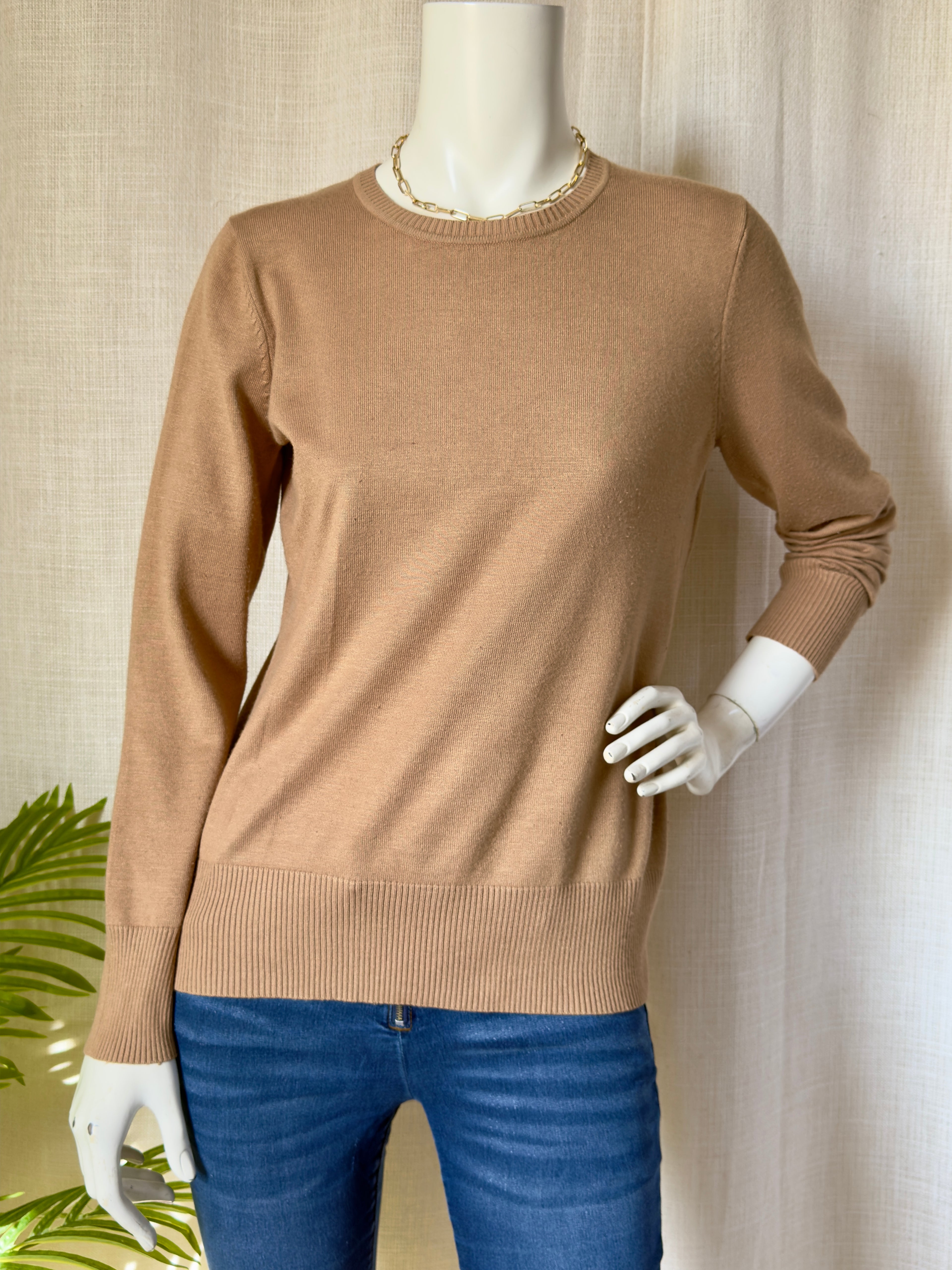 PILAR PRIETO Camel Crew Neck Sweater | Large