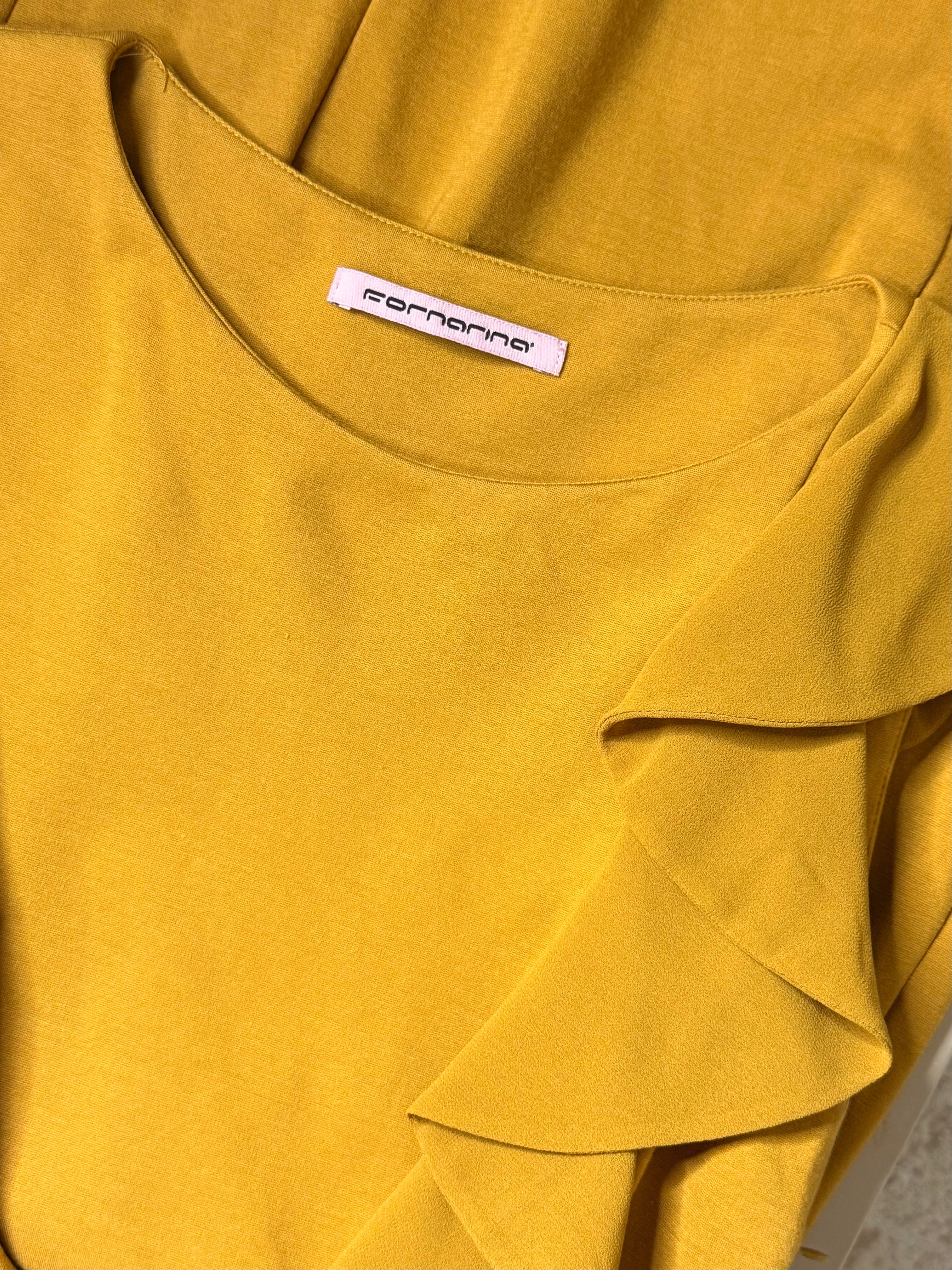Fornarina Mustard Yellow Ruffle Shoulder Fitted Mini Dress – Size S / UK 8