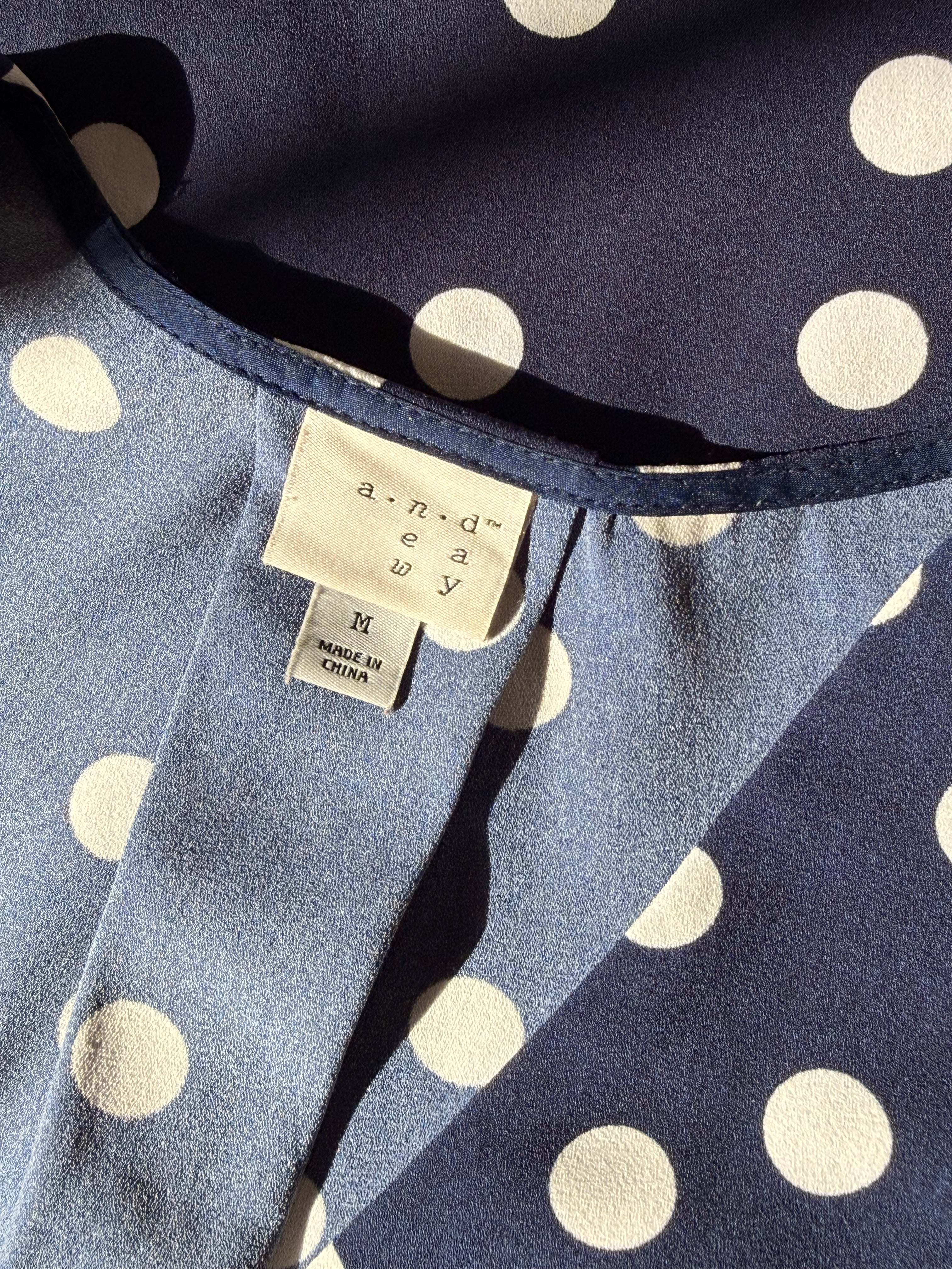 A New Day Navy Polka Dot Dress - V-Neck with Button Detail - Size Medium