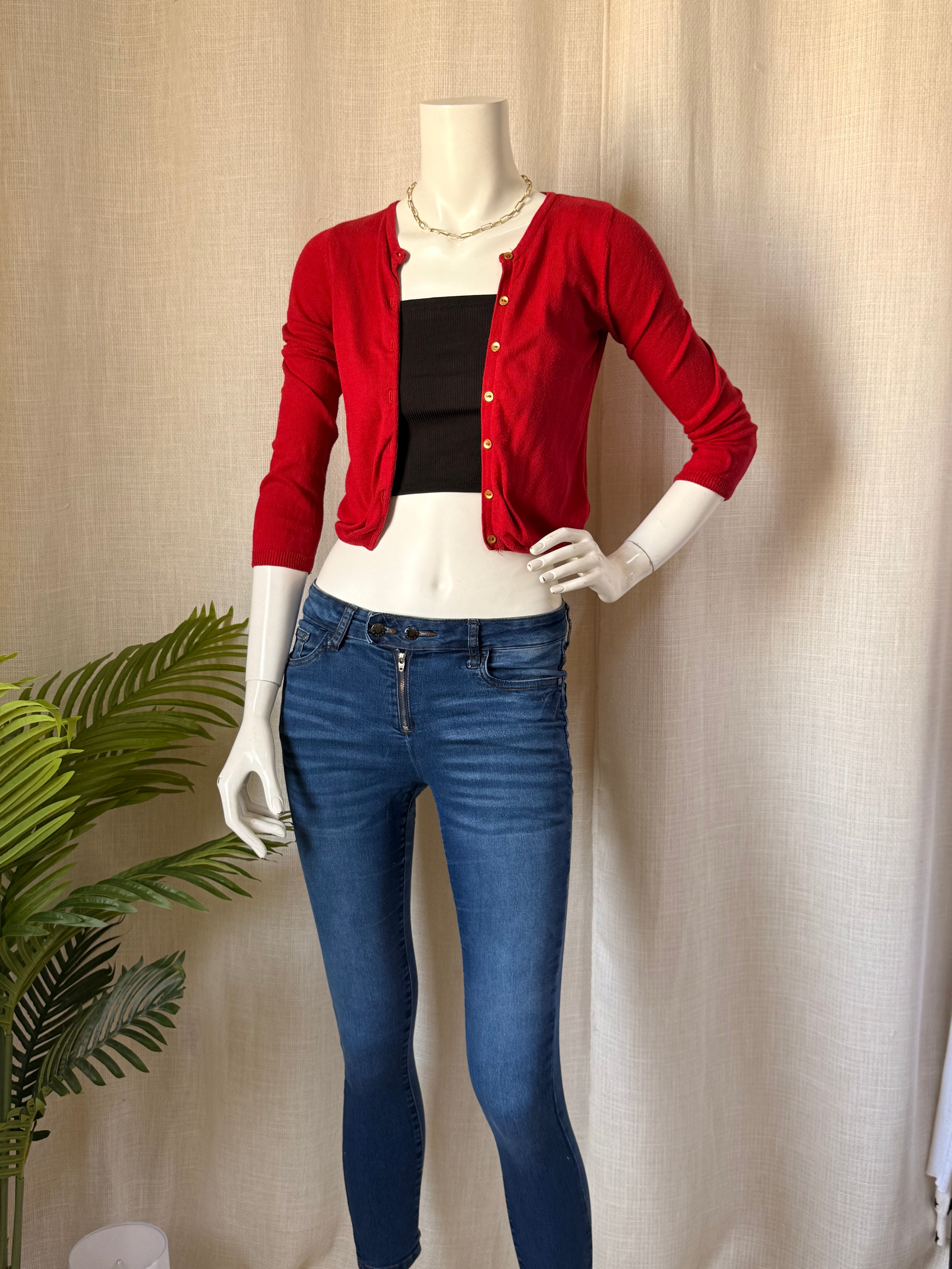 H&M Red Cropped Button-Down Cardigan | US 6-8Y
