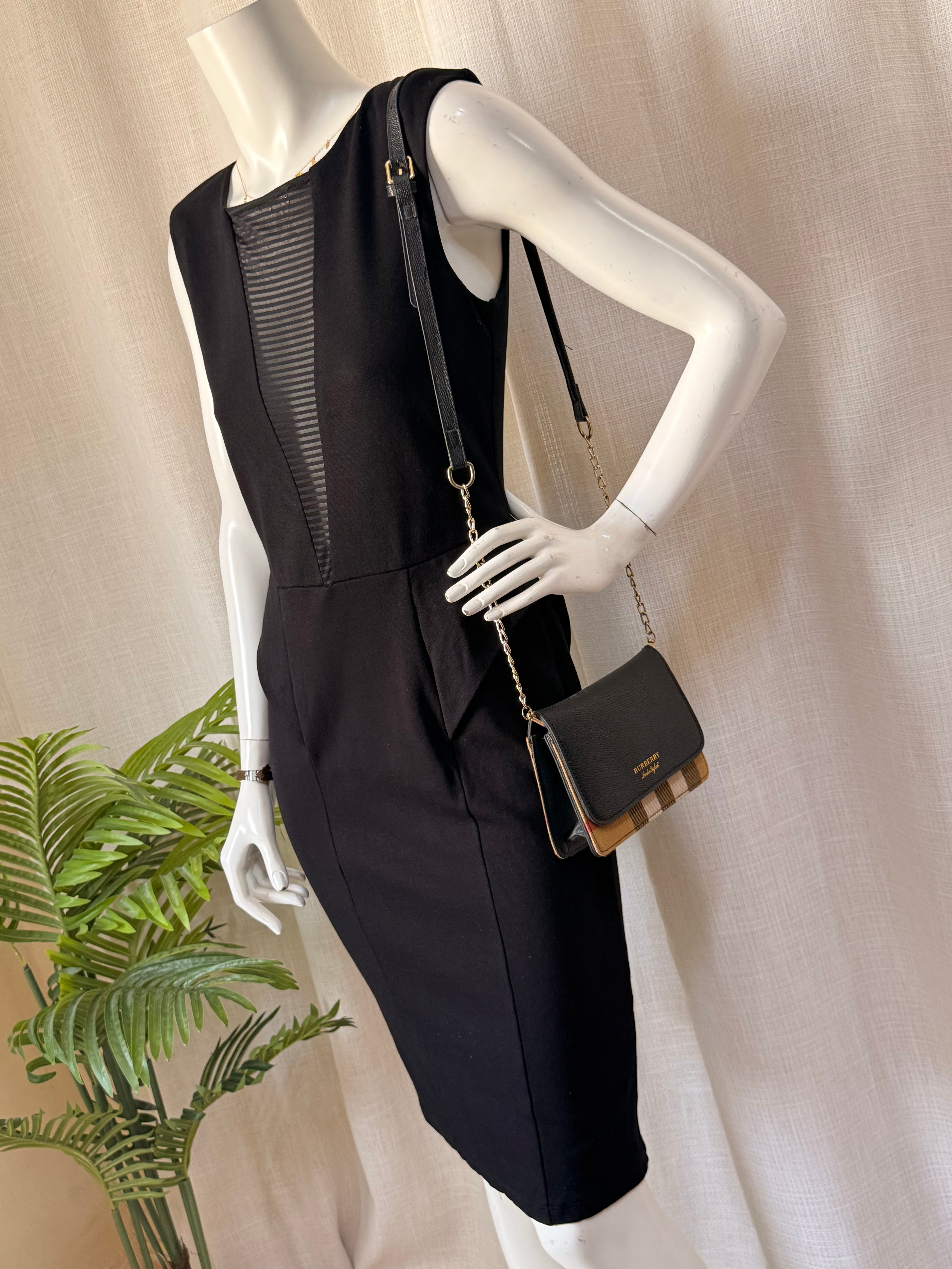 River Island Black Mesh Panel Midi Cocktail Dress (Size M)