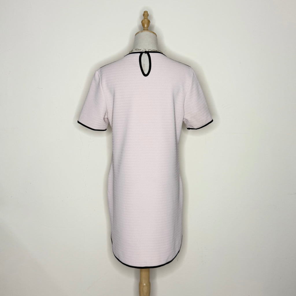 Dorothy Perkins Pink Textured Short-Sleeve Dress with Black Trim