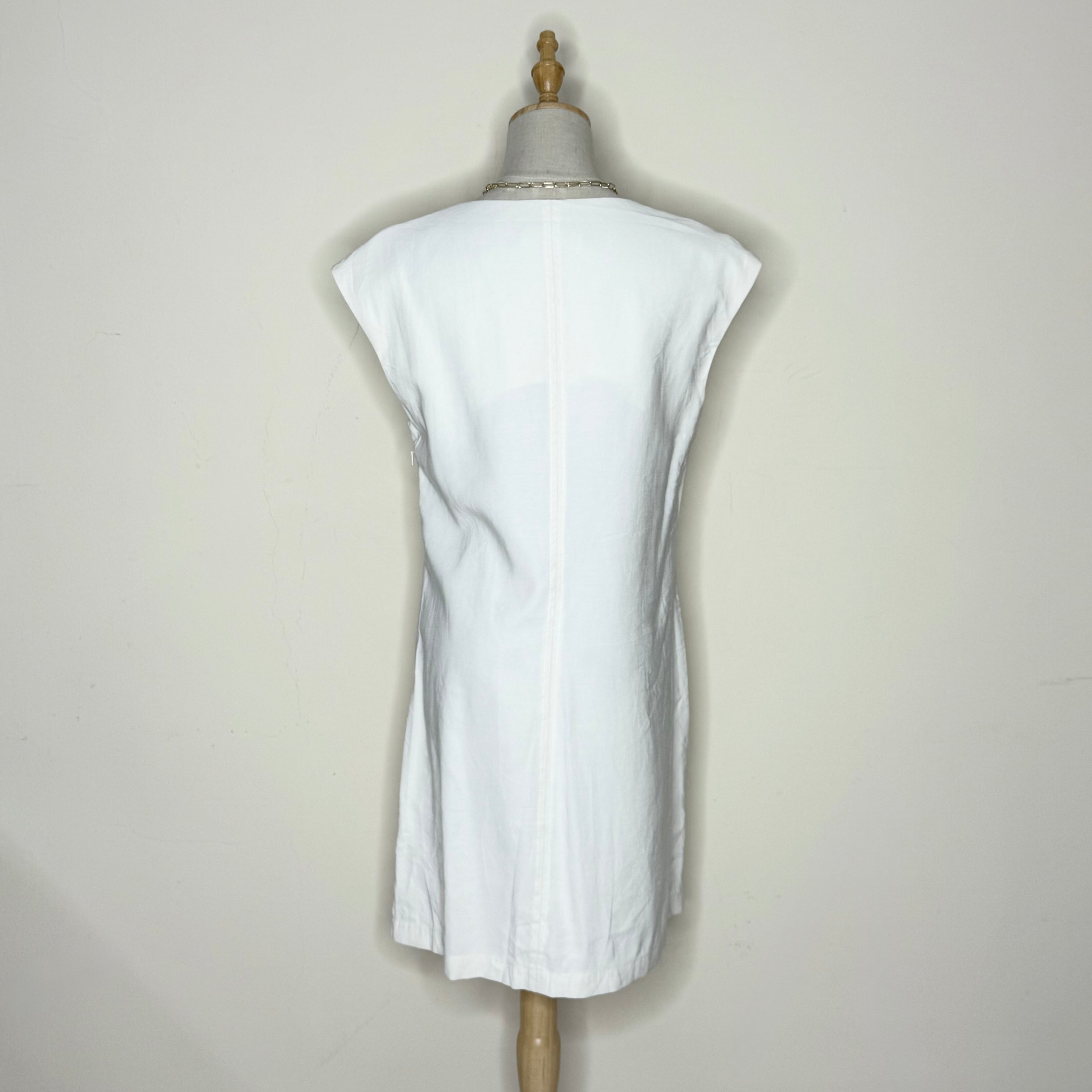 Mango White Linen V-Neck Mini Dress