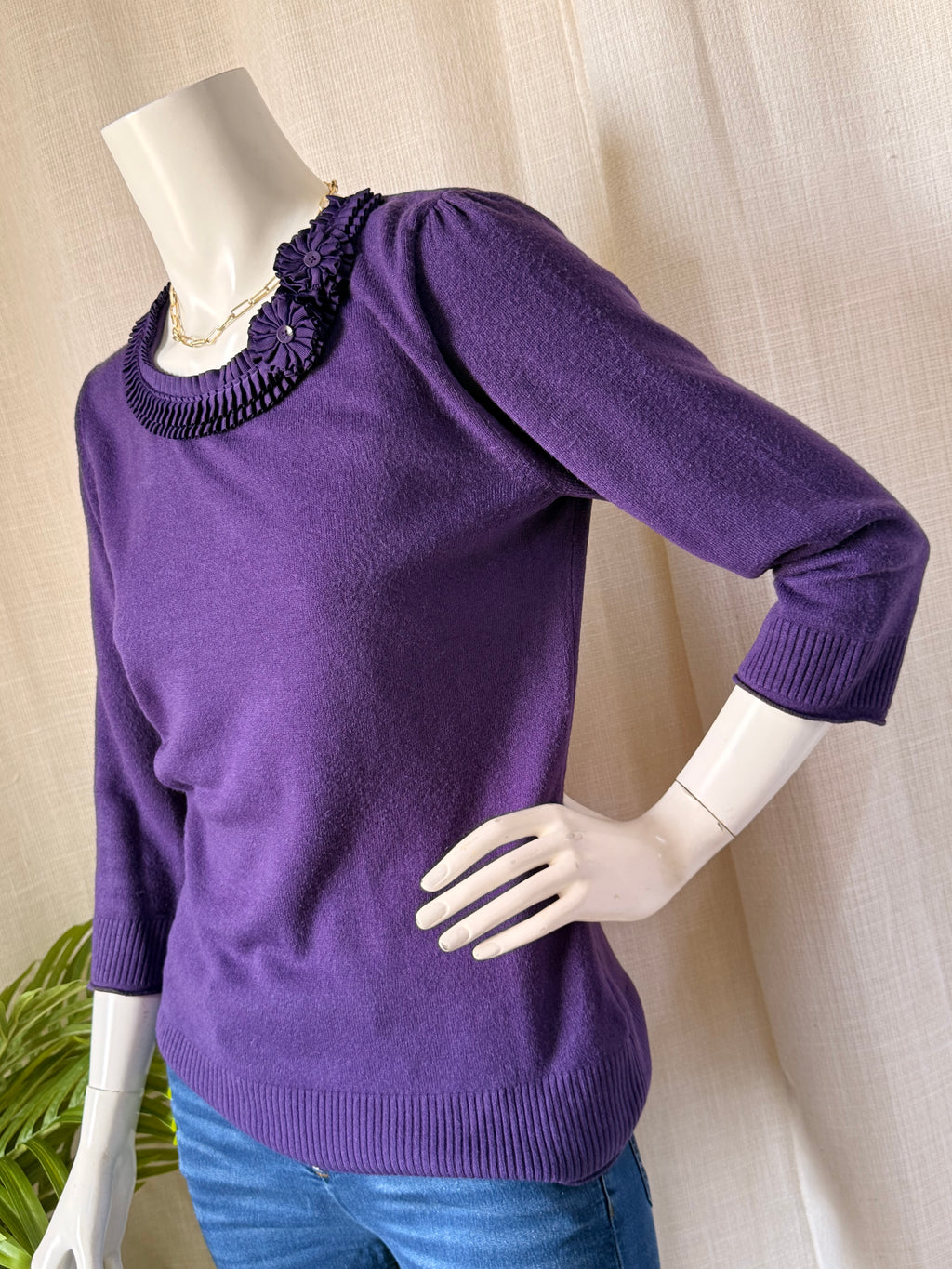 PER UNA Purple Ruffle Trim Sweater | UK 14