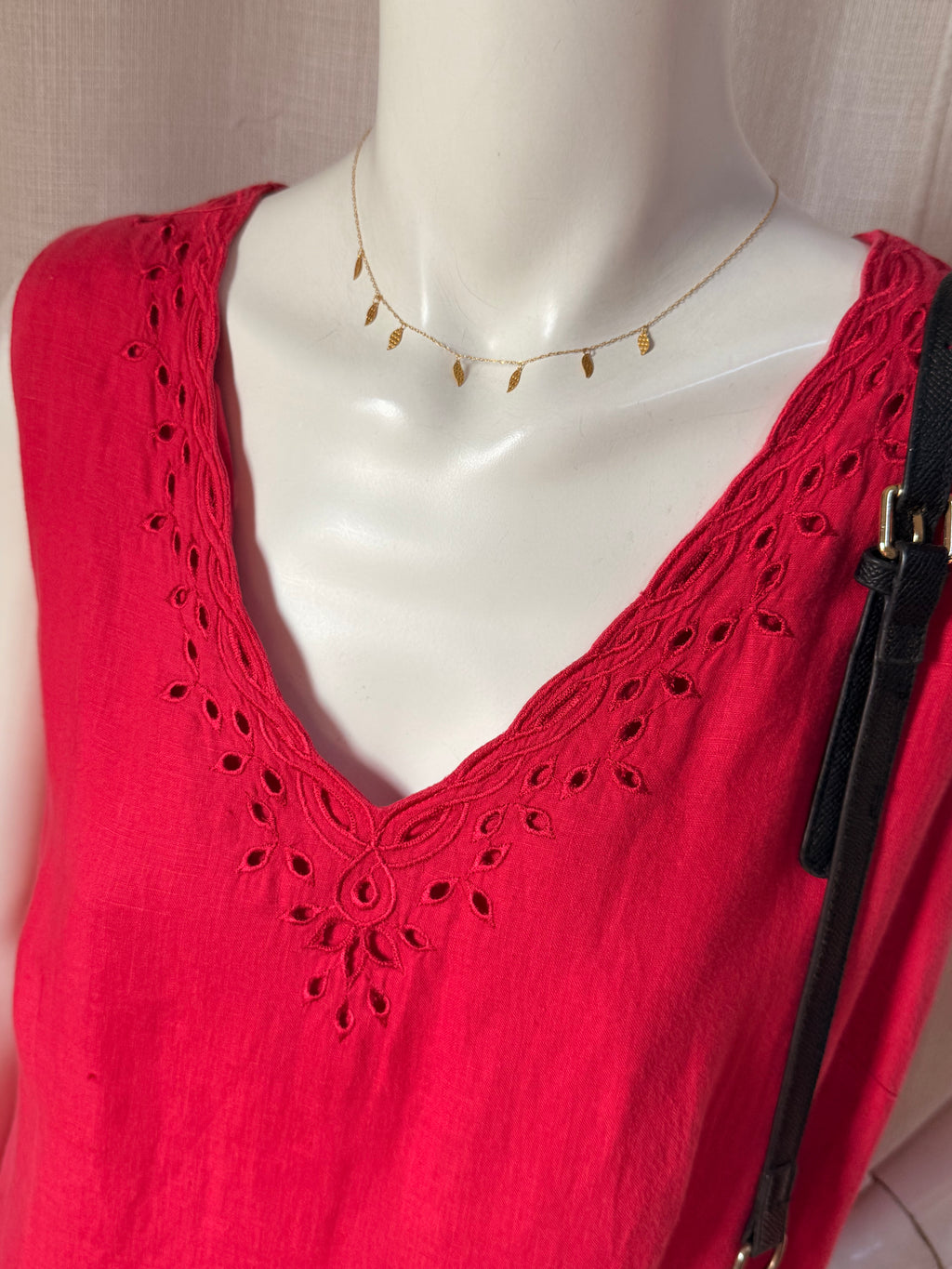 Punto Roma Red Linen Blend Embroidered Midi Shift Dress – EU 46 | UK 18