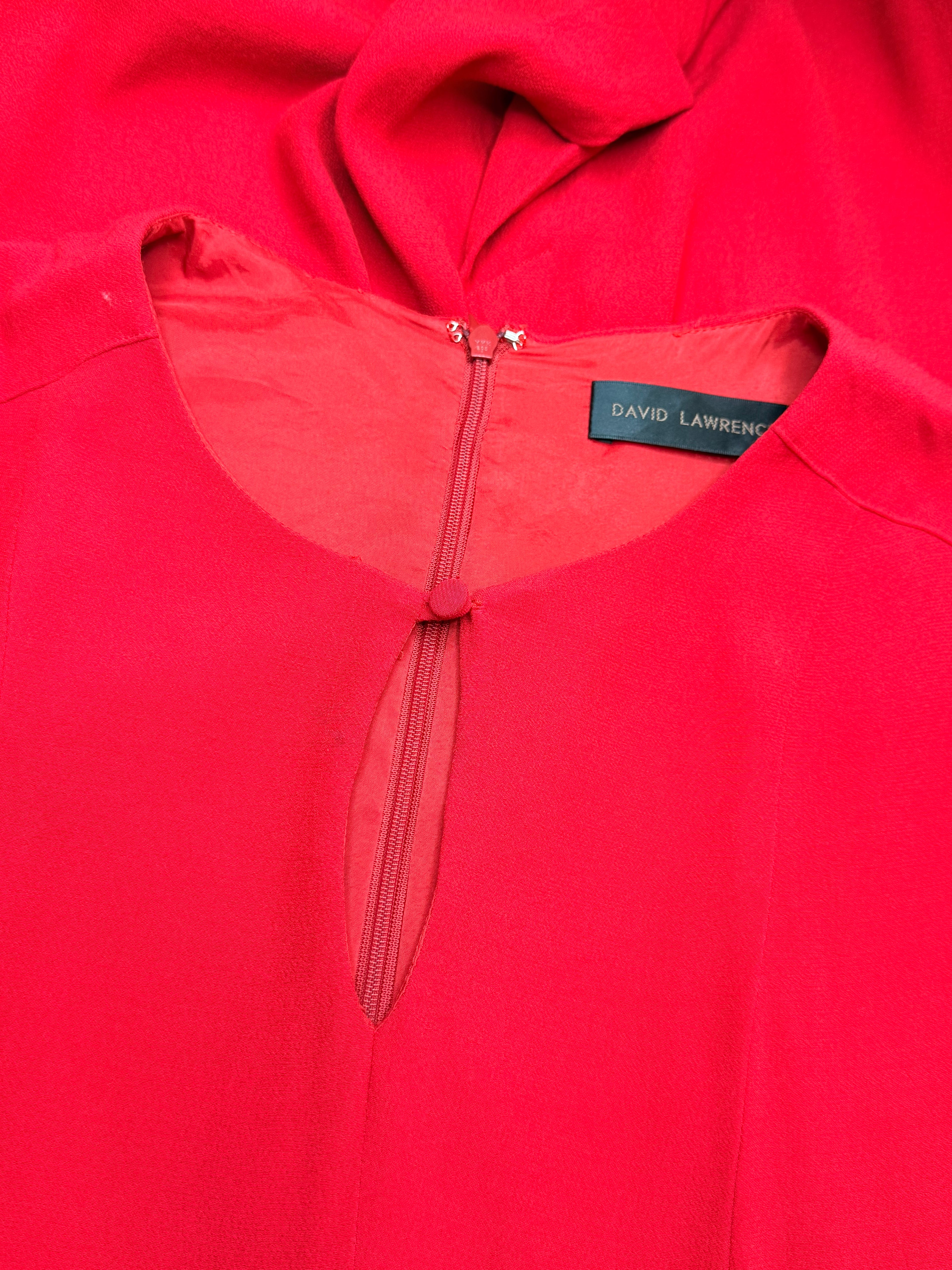 David Lawrence Red Long Sleeve Keyhole Midi Dress (Size AU/UK 10)