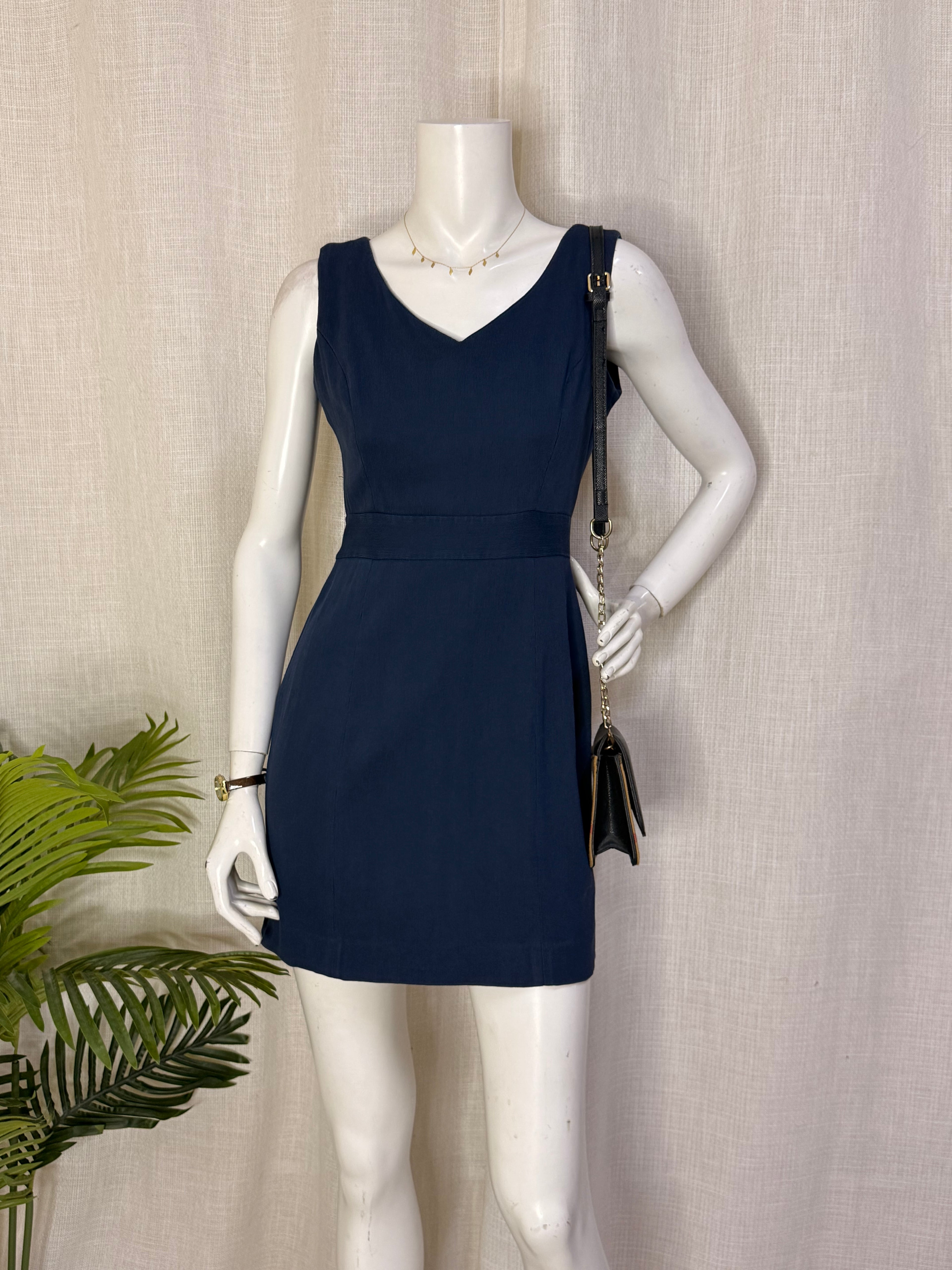 D.H.E. Business Direction Slate Blue Ribbed V-Neck Mini Shift Dress – Size M / UK 10