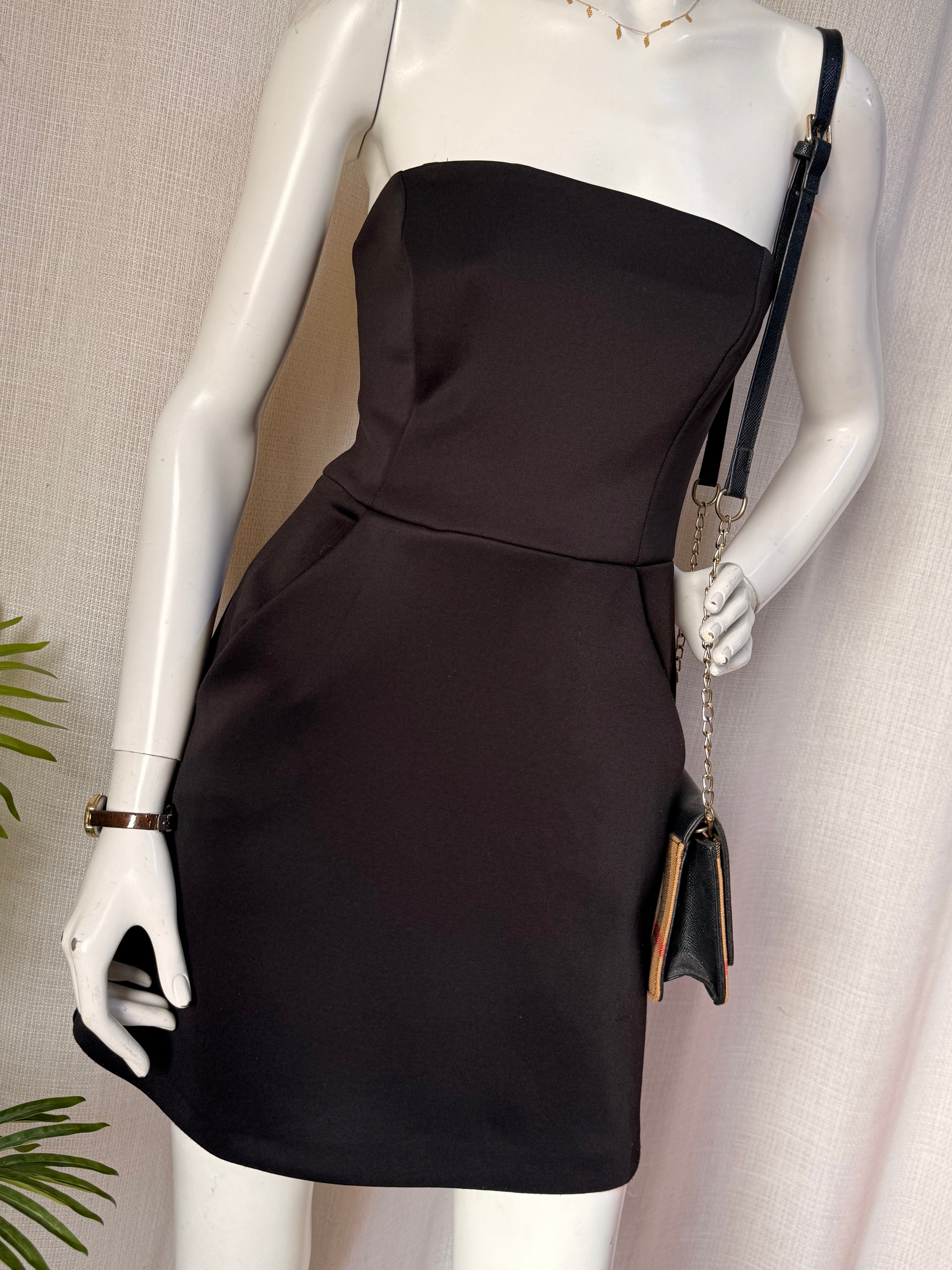 River Island Strapless Black Mini Dress | Size UK 8