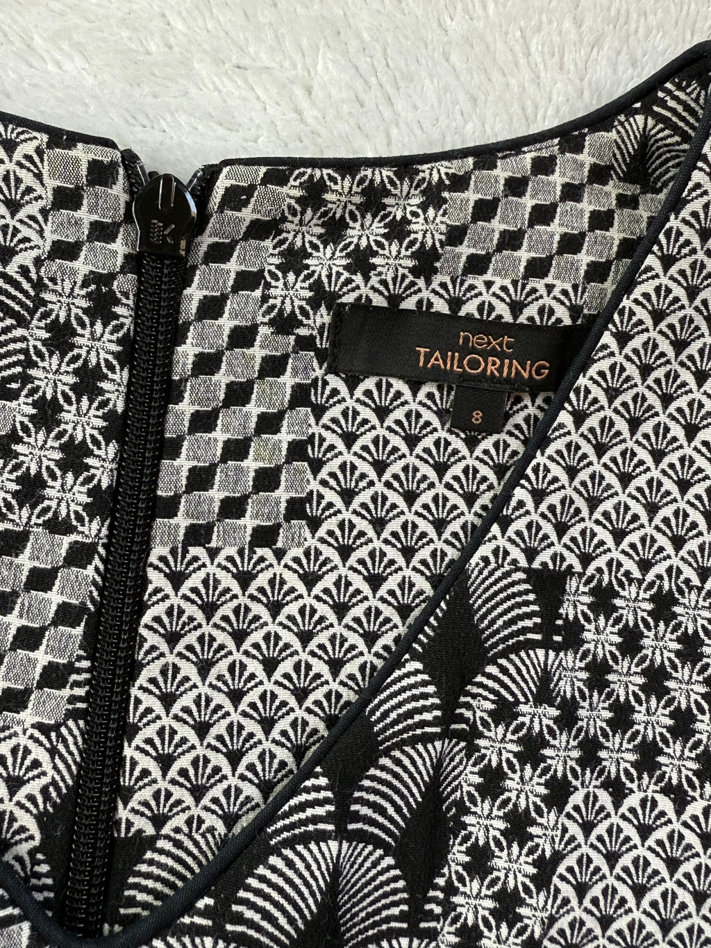 Next Tailoring Black & White Geometric Print Dress | UK 8