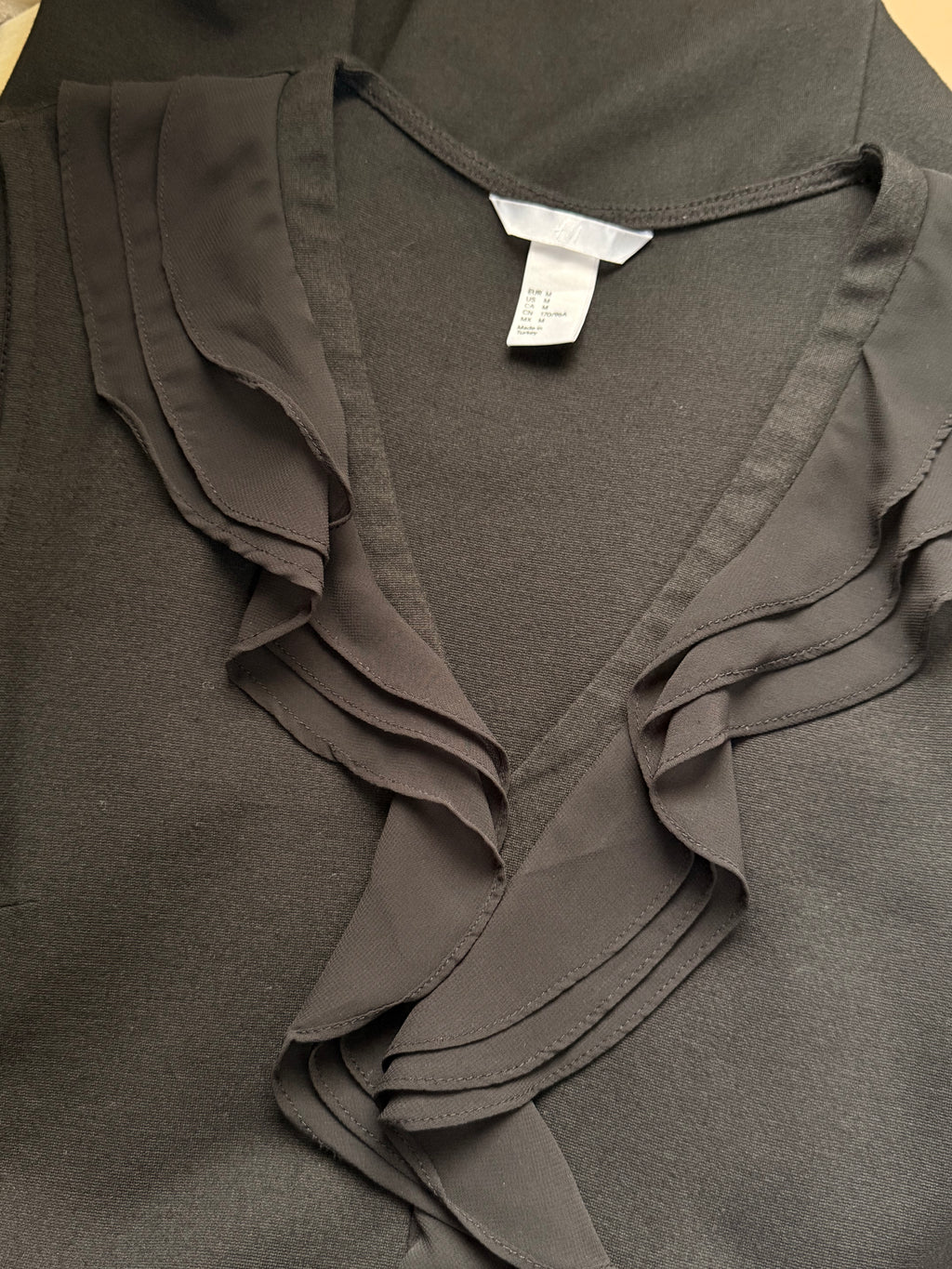 H&M Black Ruffle V-Neck Skater Dress | Size M