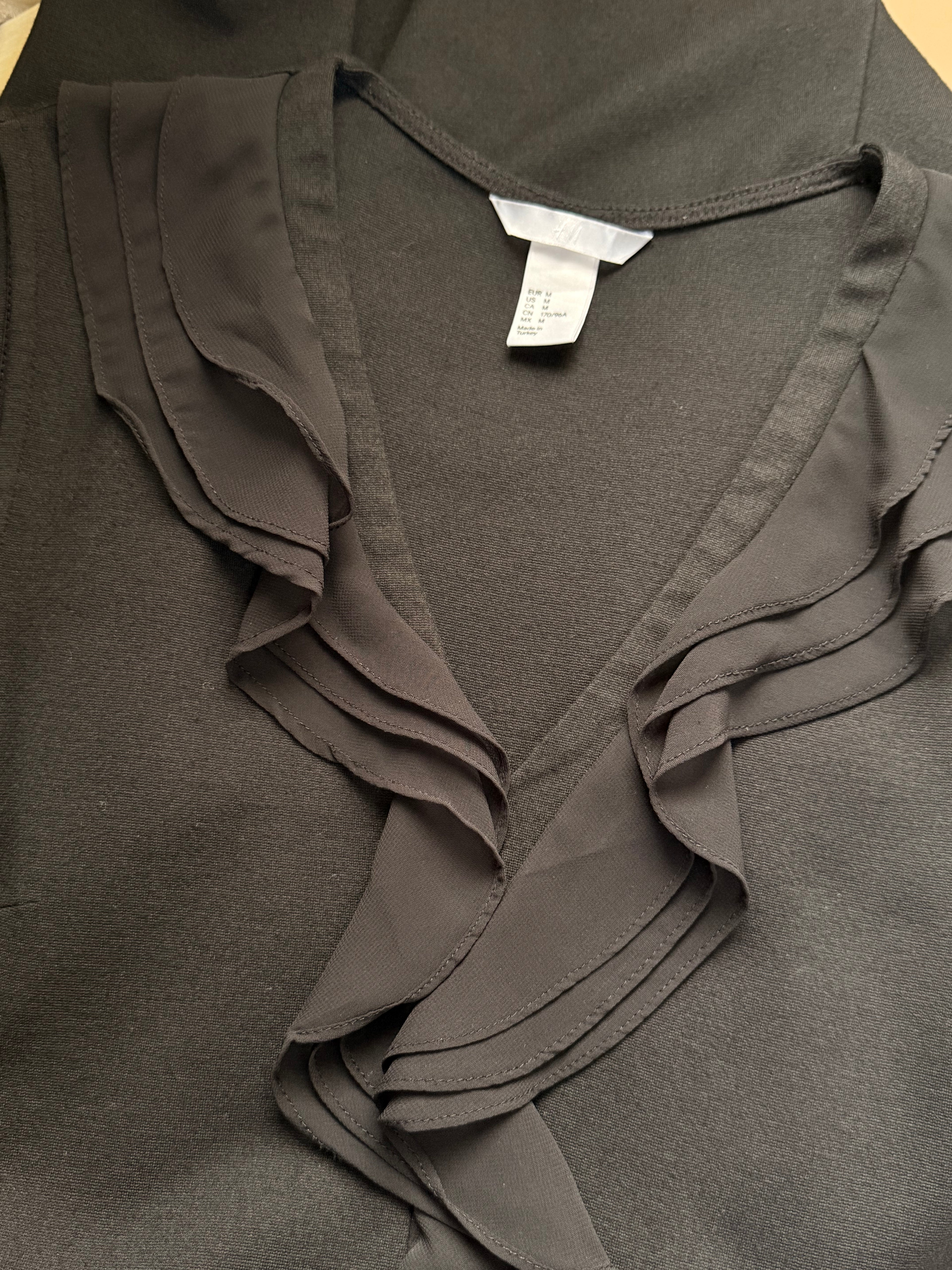 H&M Black Ruffle V-Neck Skater Dress | Size M