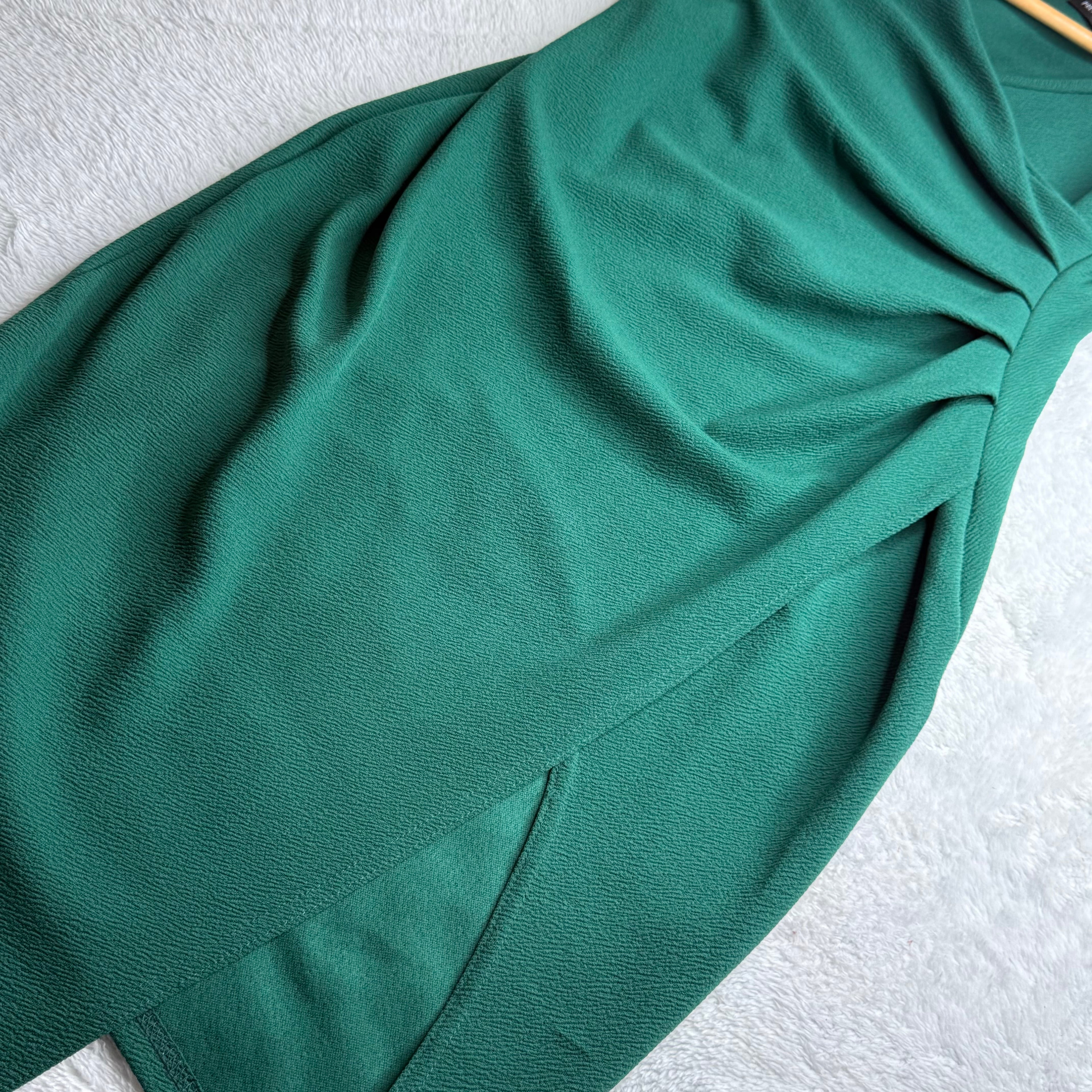 Pretty Little Thing Emerald Green Satin-Effect Wrap Dress