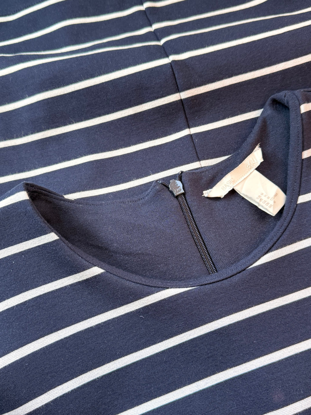 H&M Basic Navy Blue Striped Mini Dress with Pockets - Size M