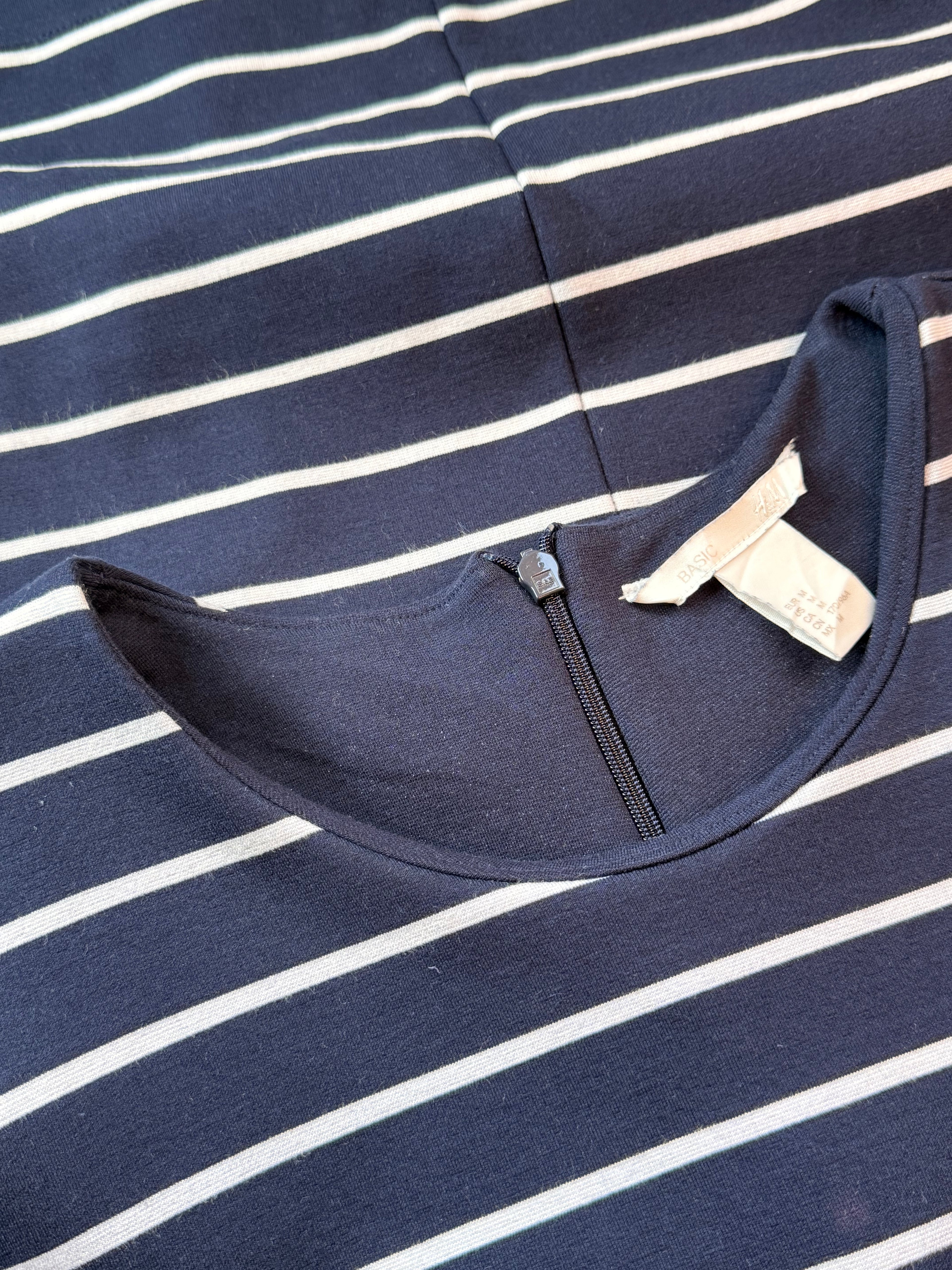 H&M Basic Navy Blue Striped Mini Dress with Pockets - Size M