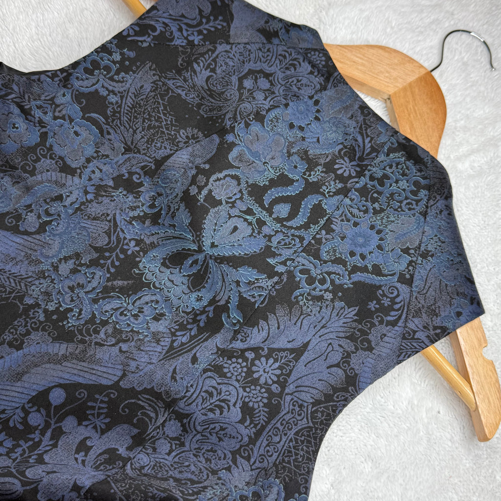 Cue Australia Navy & Black Brocade Dress with Belt