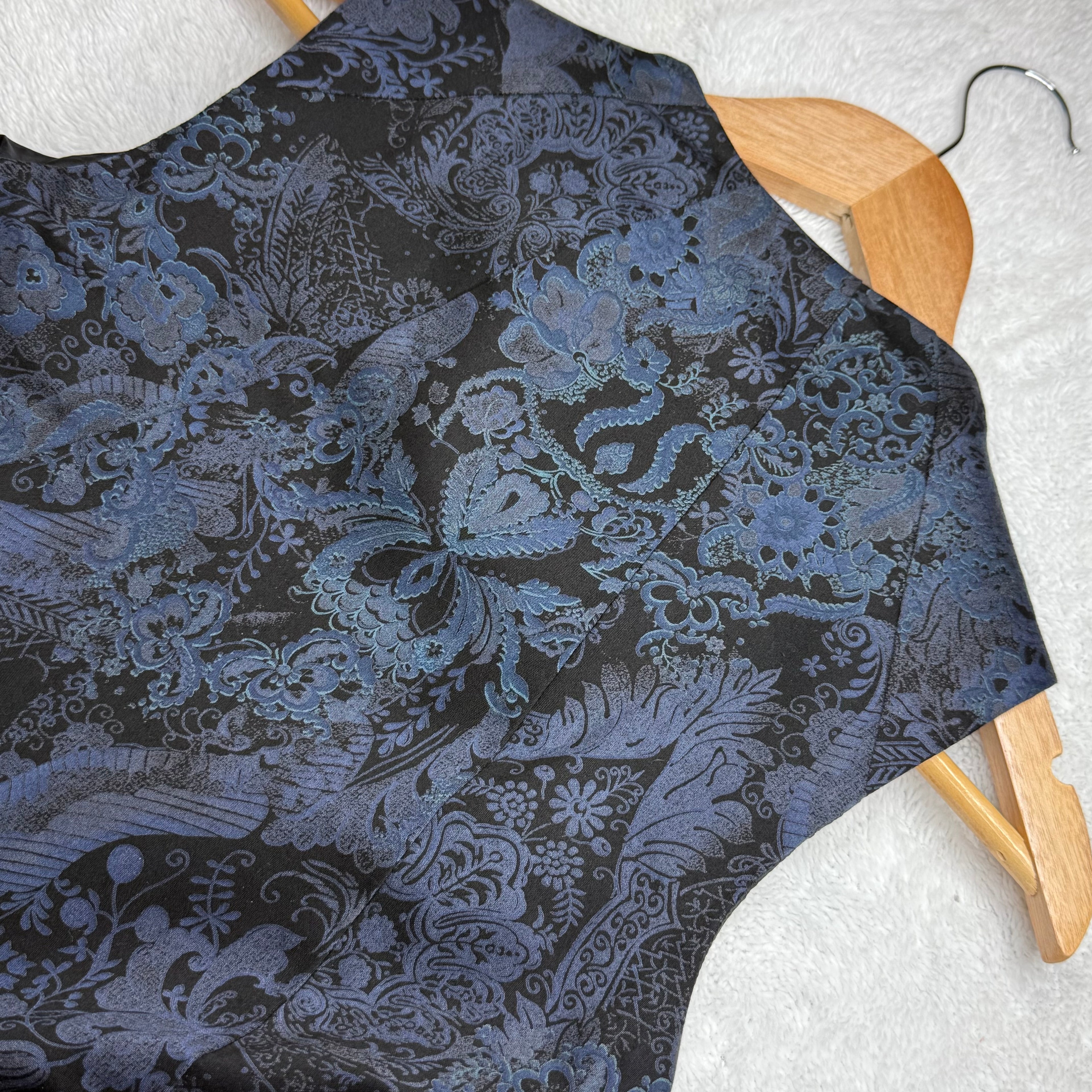 Cue Australia Navy & Black Brocade Dress with Belt