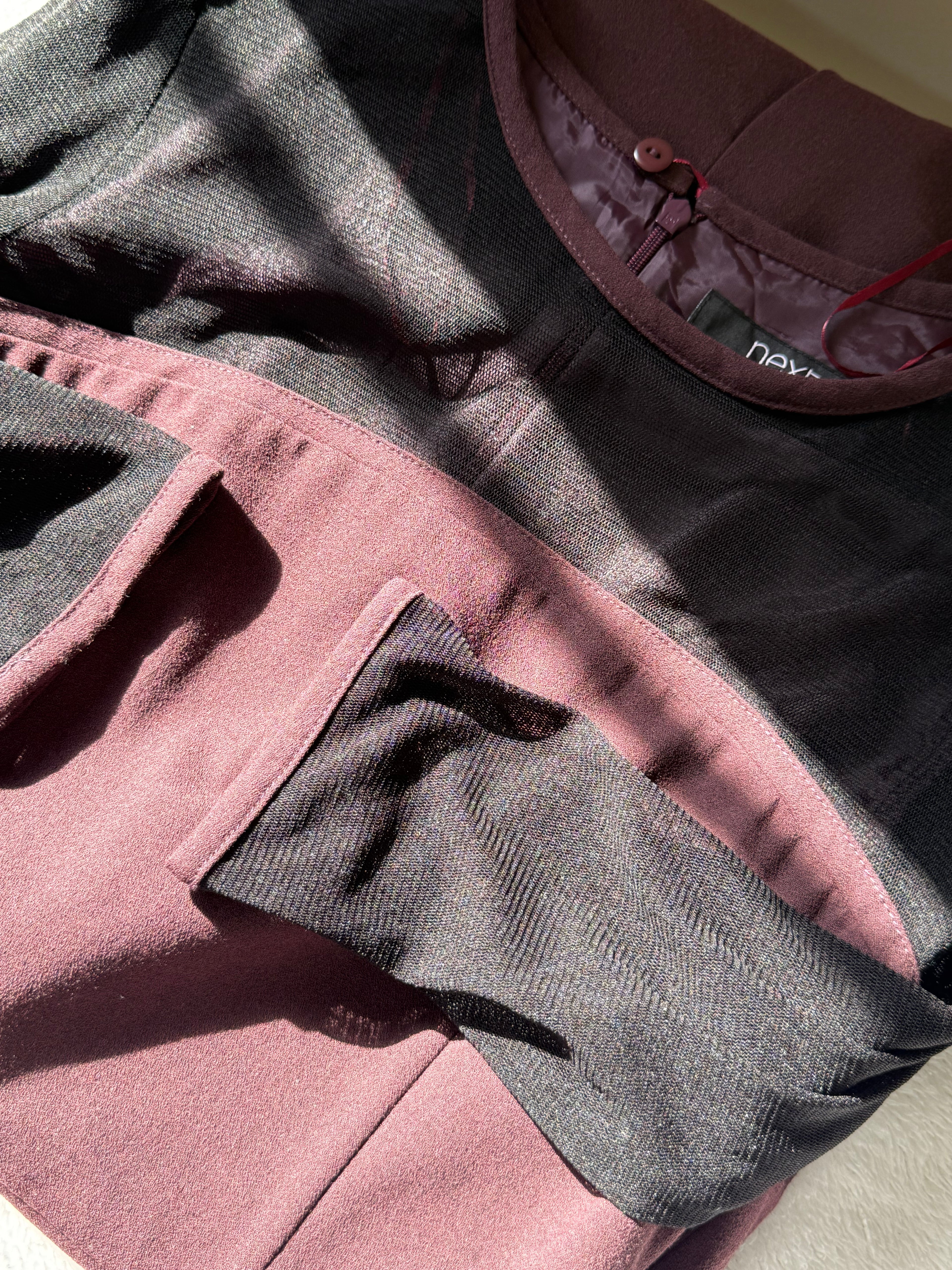 NEXT Plum Dress with Sheer Mesh Sleeves | UK 8