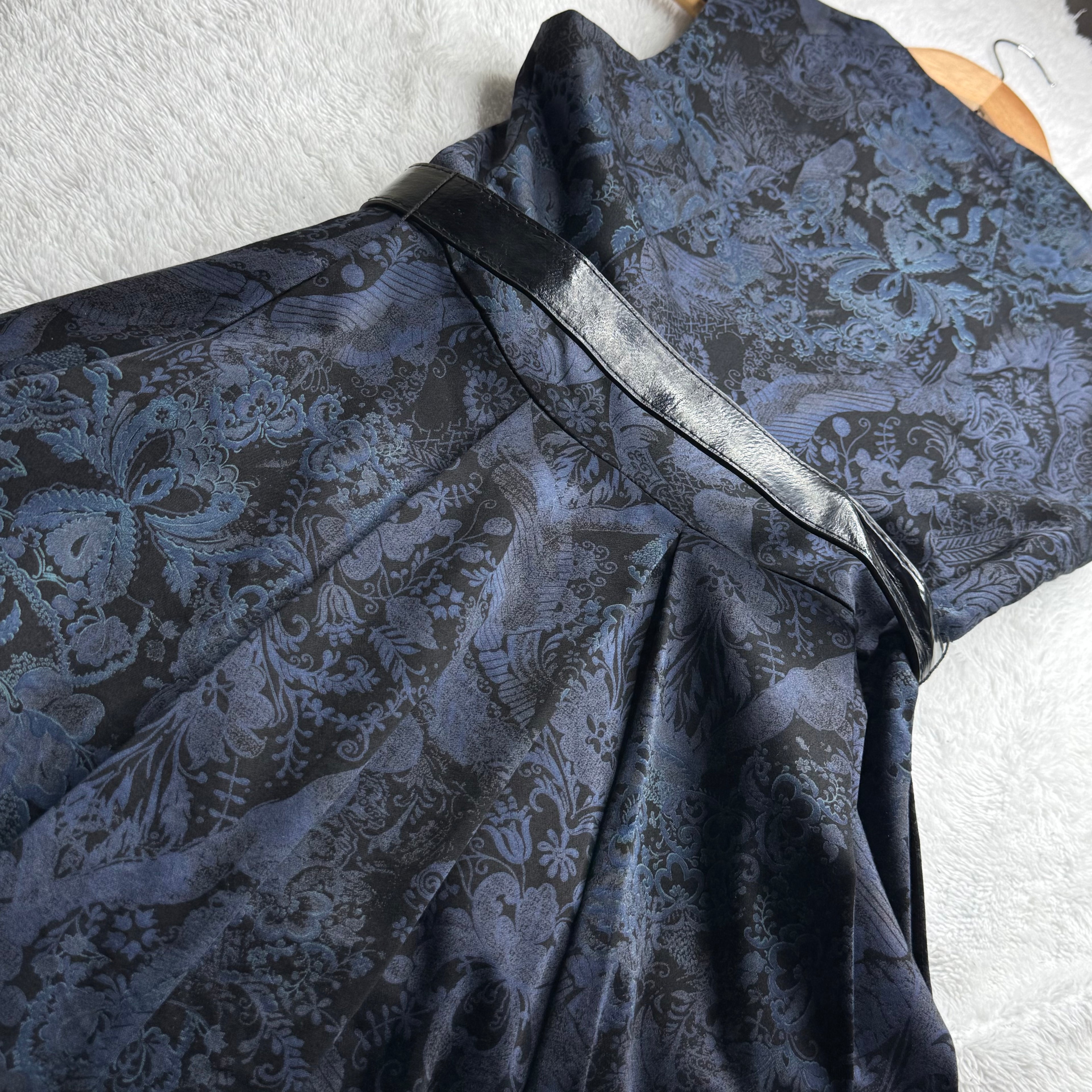 Cue Australia Navy & Black Brocade Dress with Belt