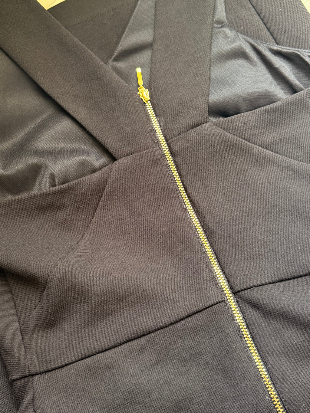 Black V-Neck Bodycon Dress | Exposed Gold Zip Cocktail Dress