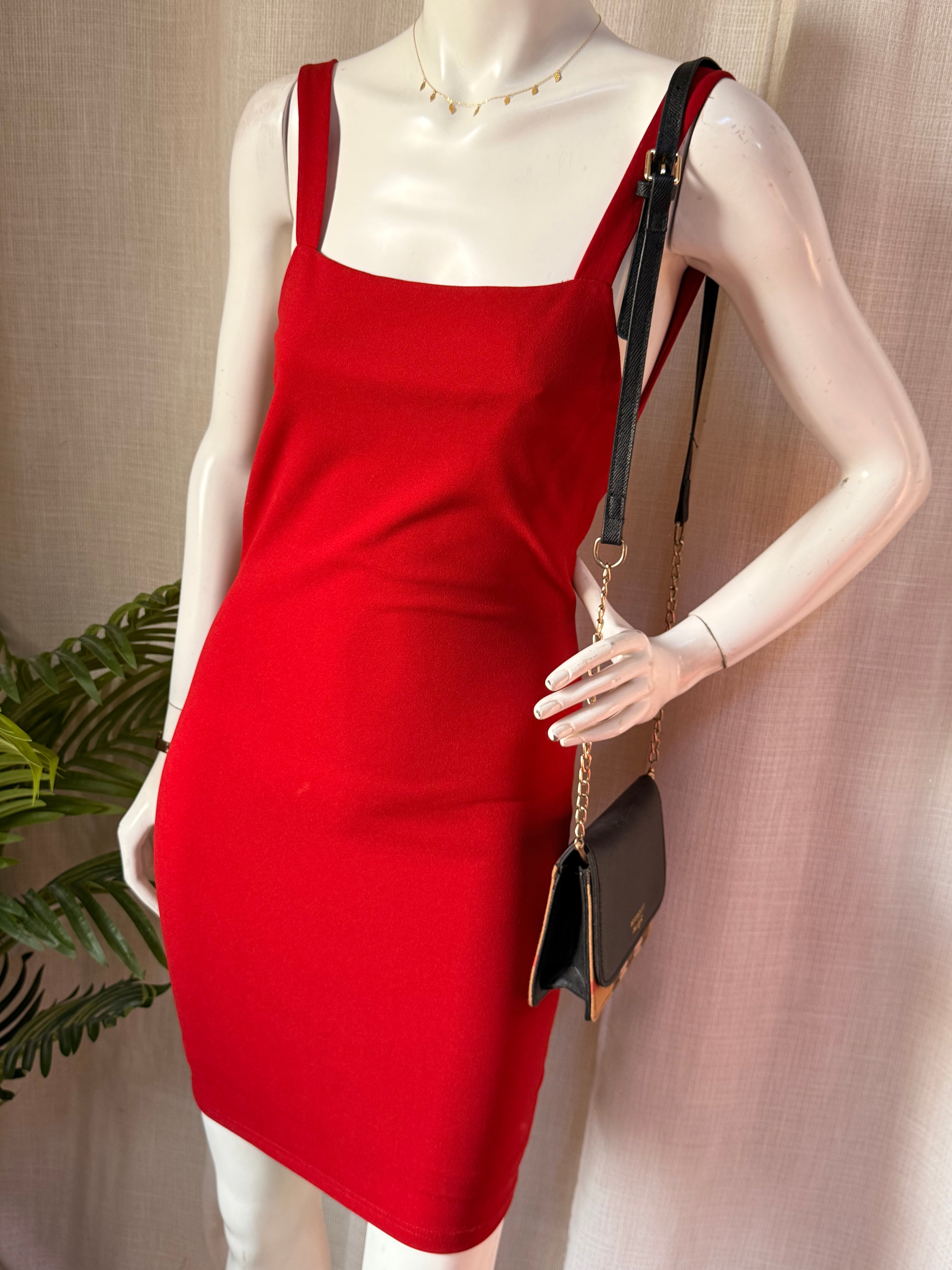 SHEIN Red Open-Back Bodycon Midi Dress – Size Medium | Elegant Party & Date Night Dress