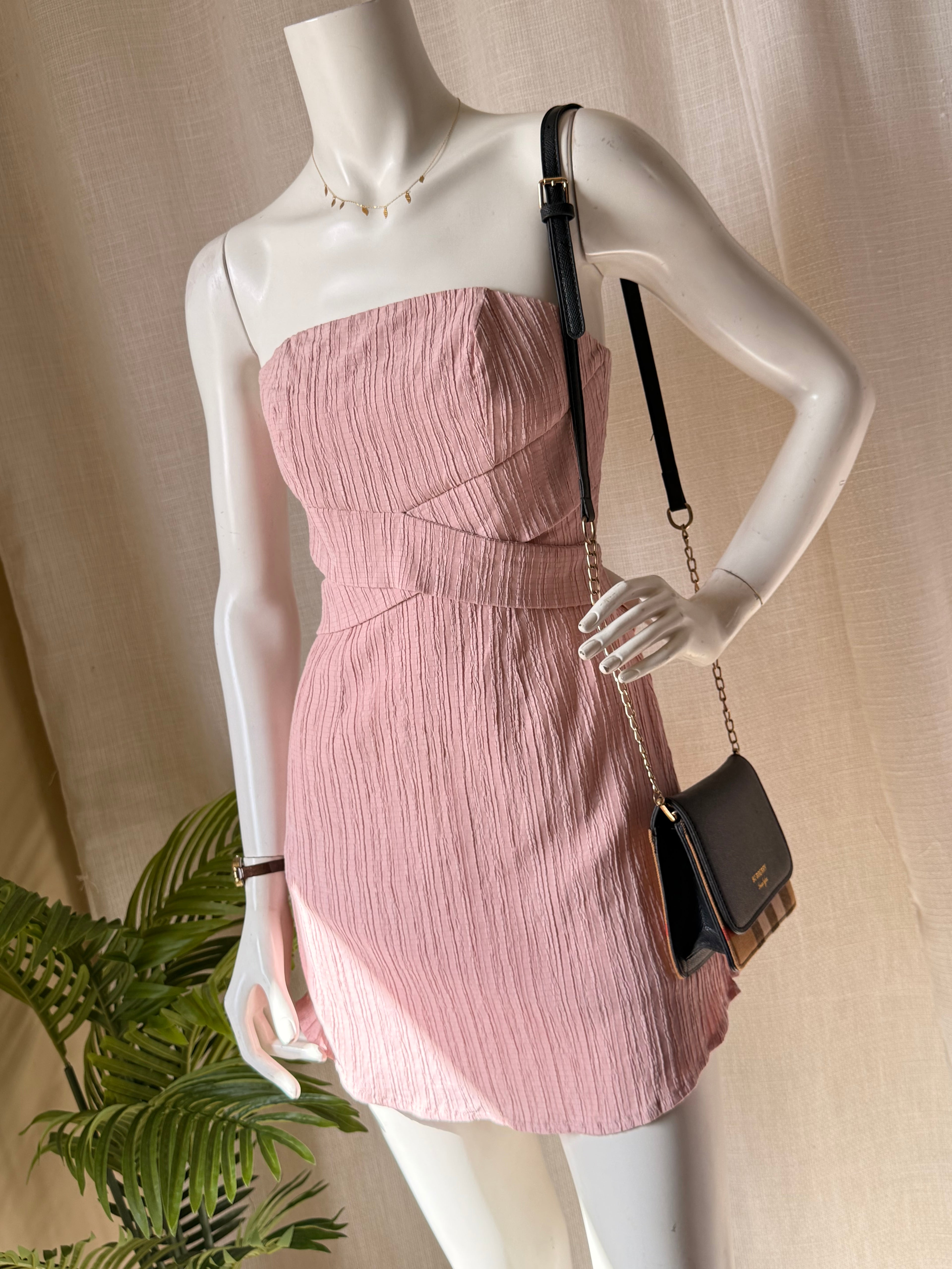 Saints + Secrets Dusty Pink Strapless Mini Dress - Size 8 - Textured Bodycon