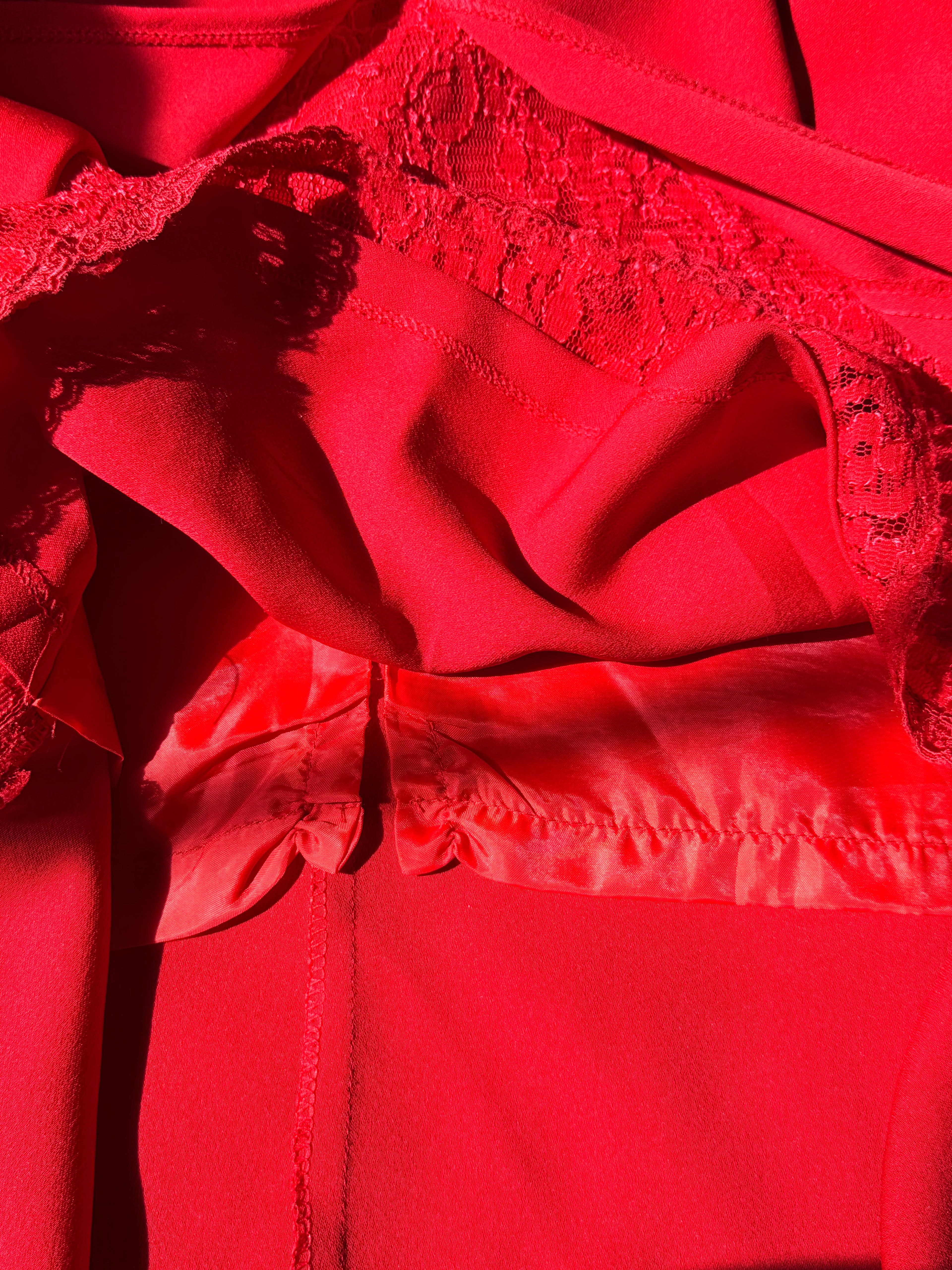 Vintage Lover’s Australia Red Maxi Dress with Lace Underlay - Size M - 90s Formal