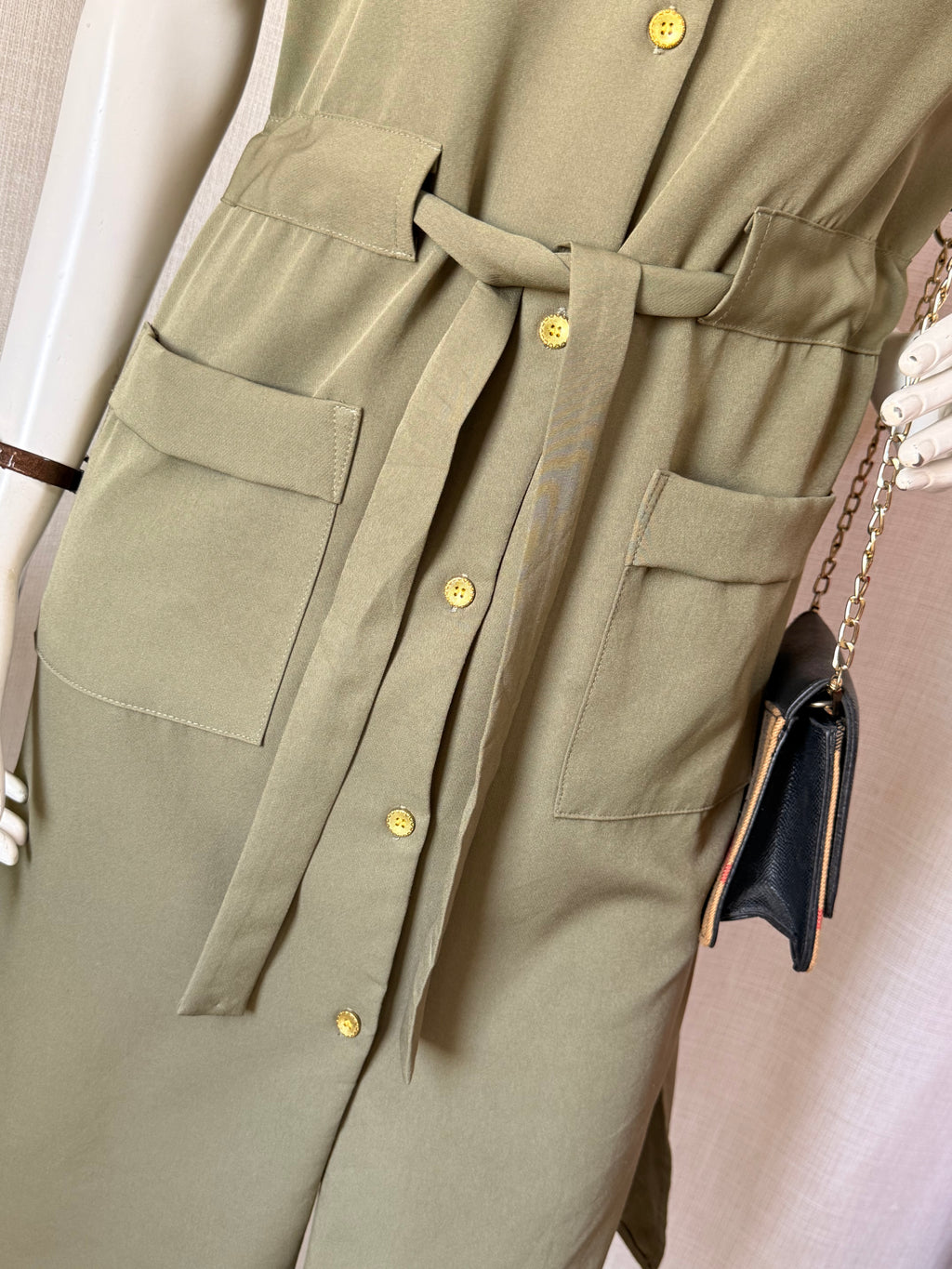 TEMT Collection Olive Green Short Sleeve Button-Down Shirt Dress (Size 8)