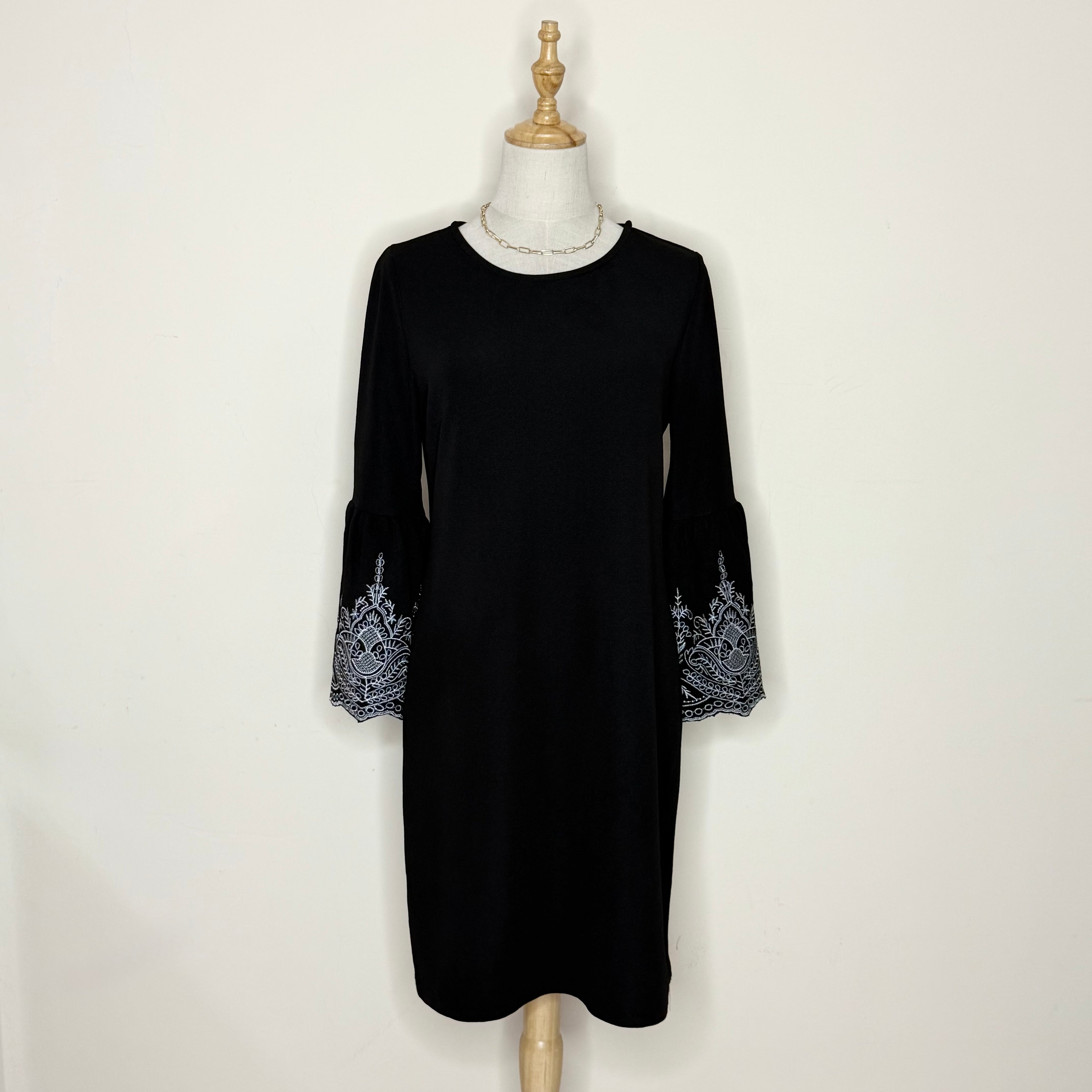 New Look Black Dress with Embroidered Bell Sleeves