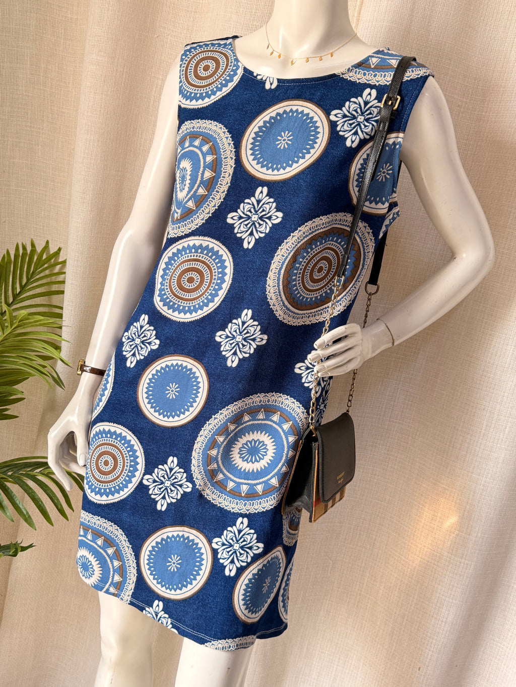 Blue Boho Medallion Sleeveless Shift Dress – Size XL | Casual Summer Dress