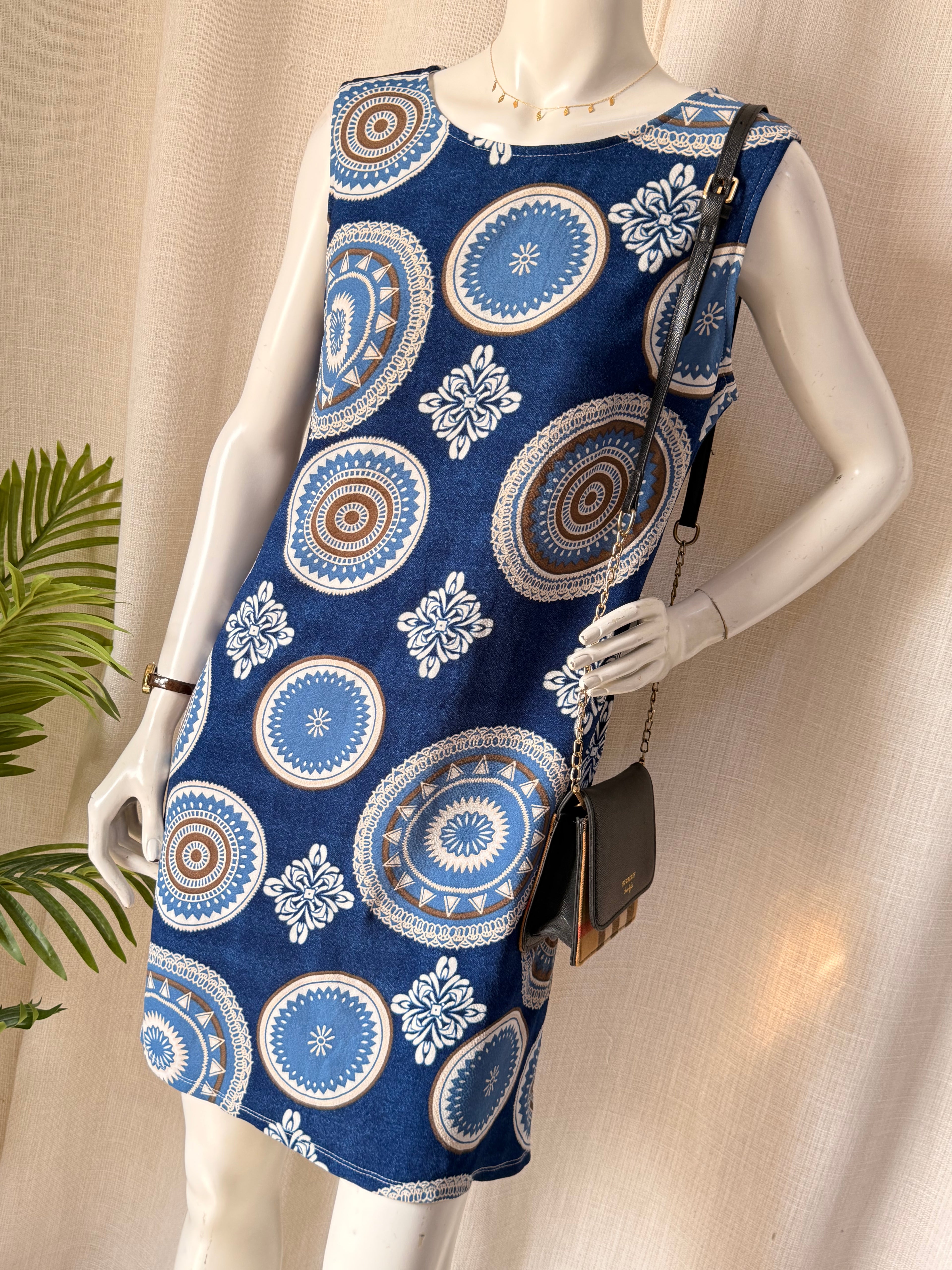 Blue Boho Medallion Sleeveless Shift Dress – Size XL | Casual Summer Dress