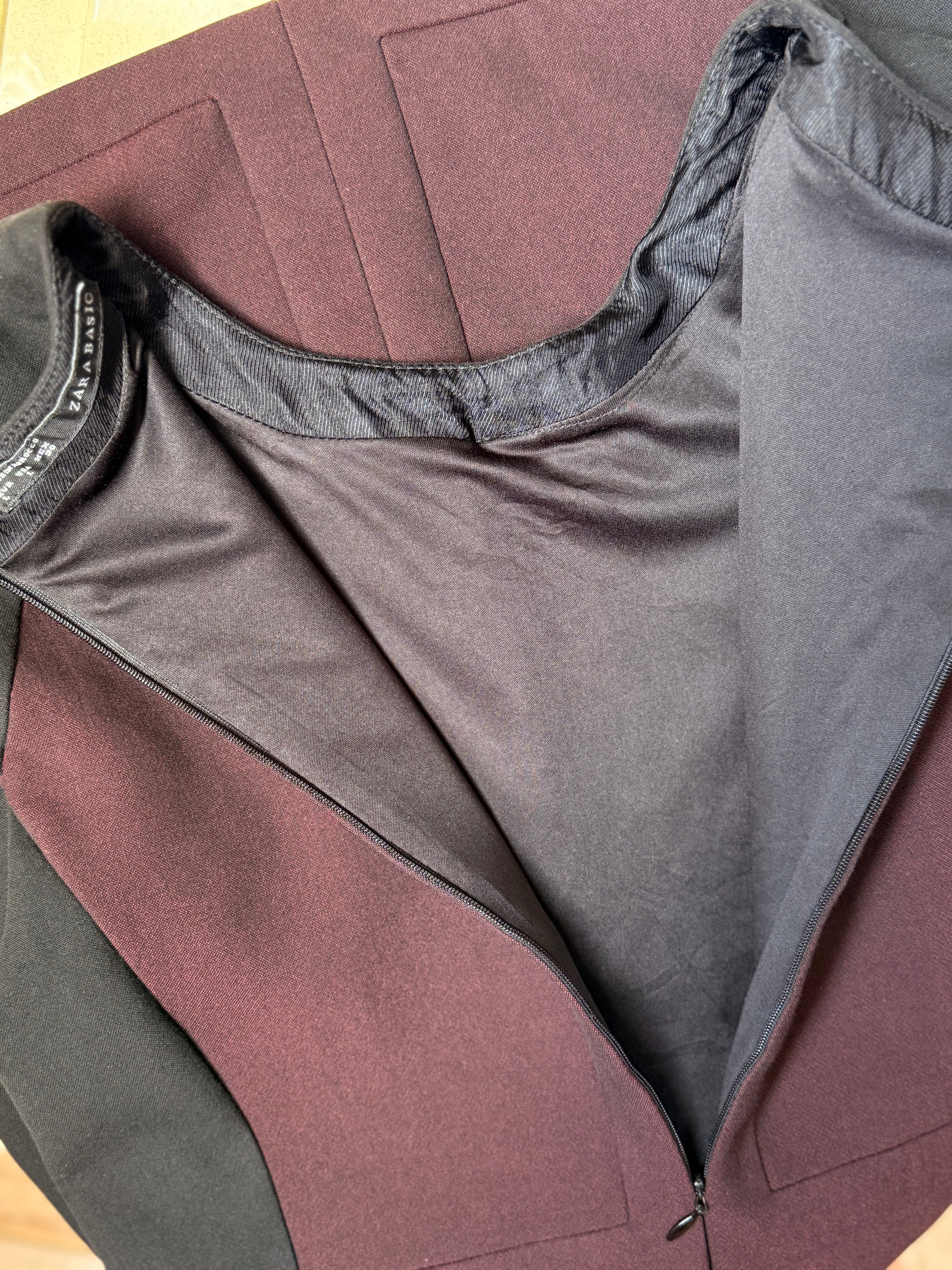 Zara Burgundy & Black Colorblock Mini Dress | Size L