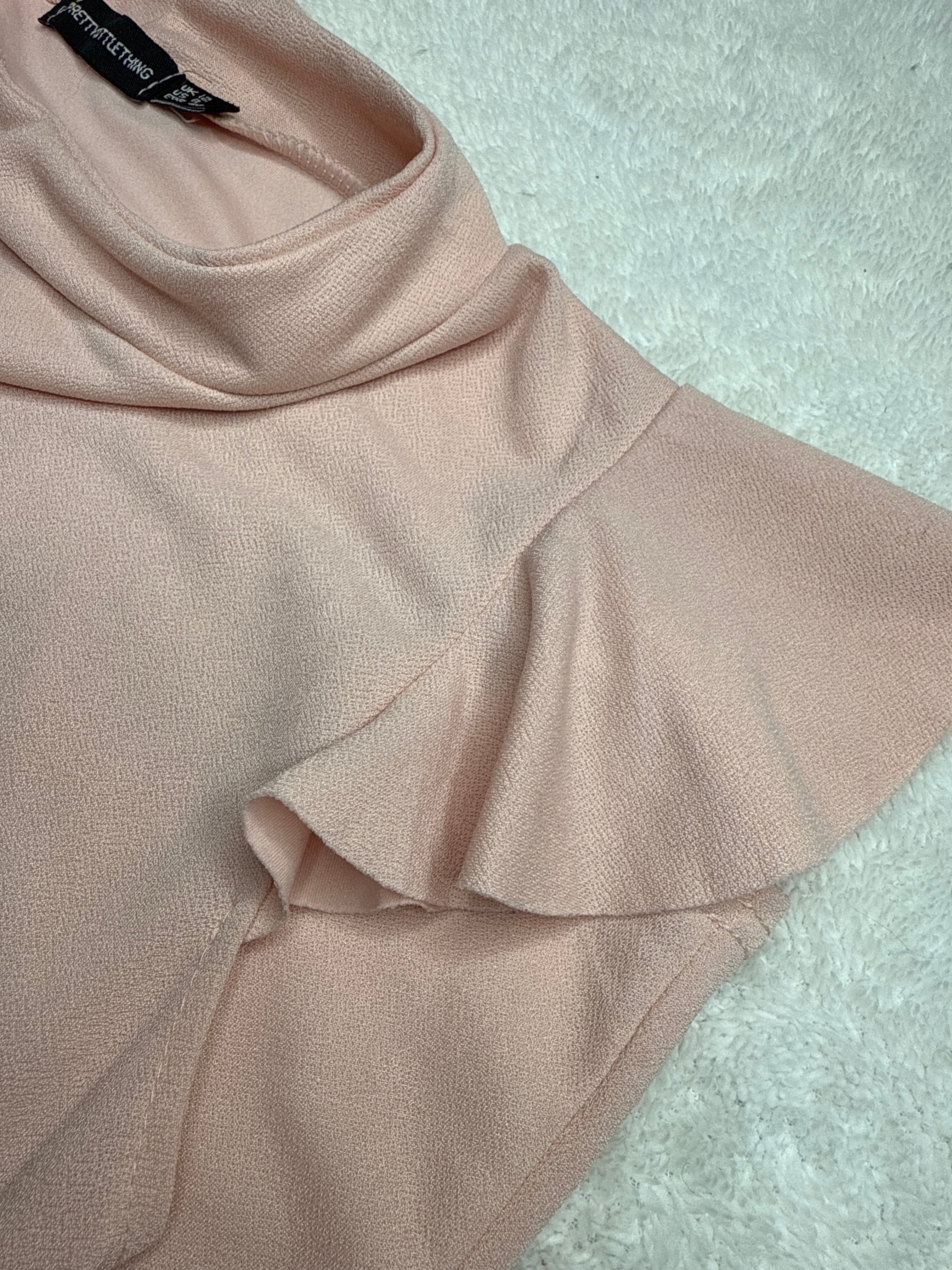 Pretty Little Things Pink Ruffle Sleeve Dress (UK 12 / Medium)