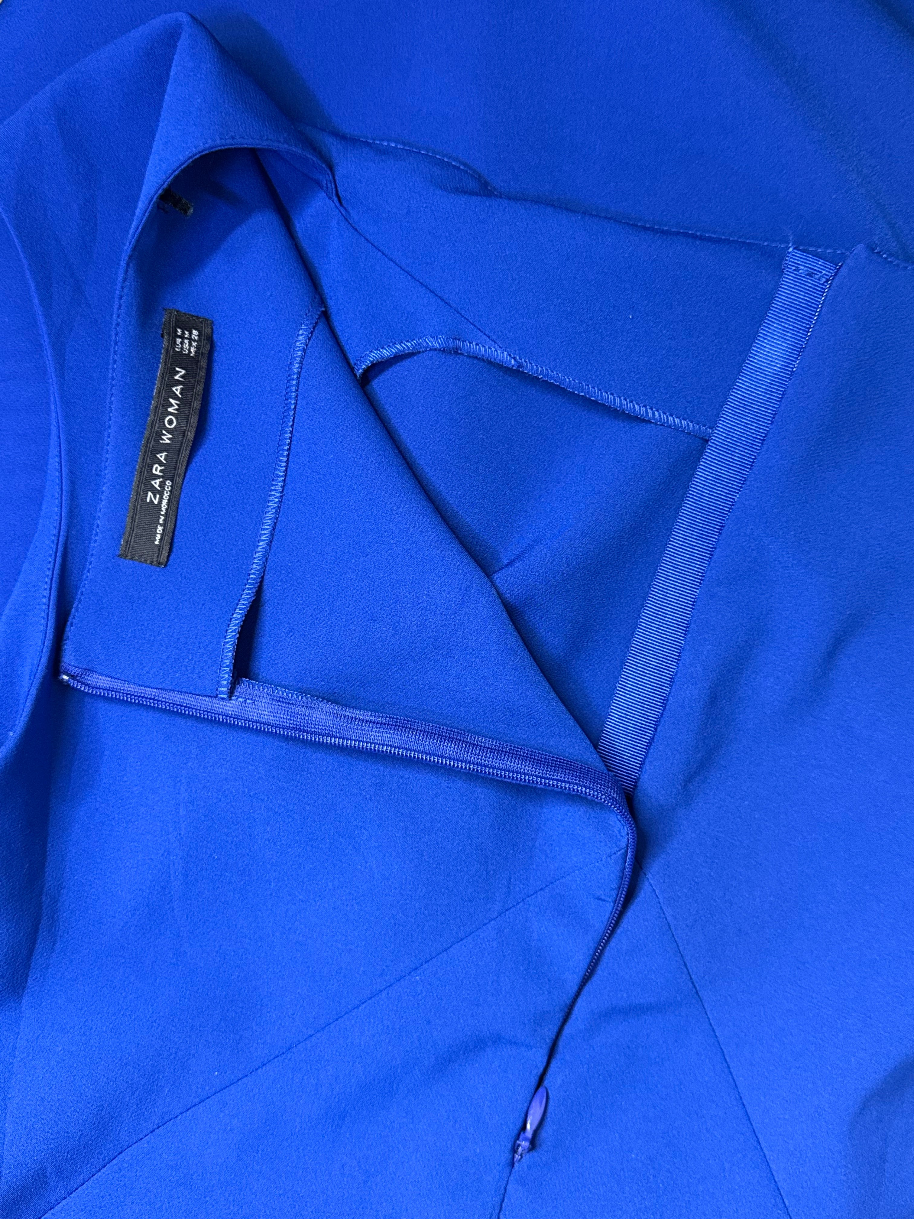 Zara Woman Royal Blue Asymmetric Boat Neck Crepe Midi Dress – Size M / UK 10