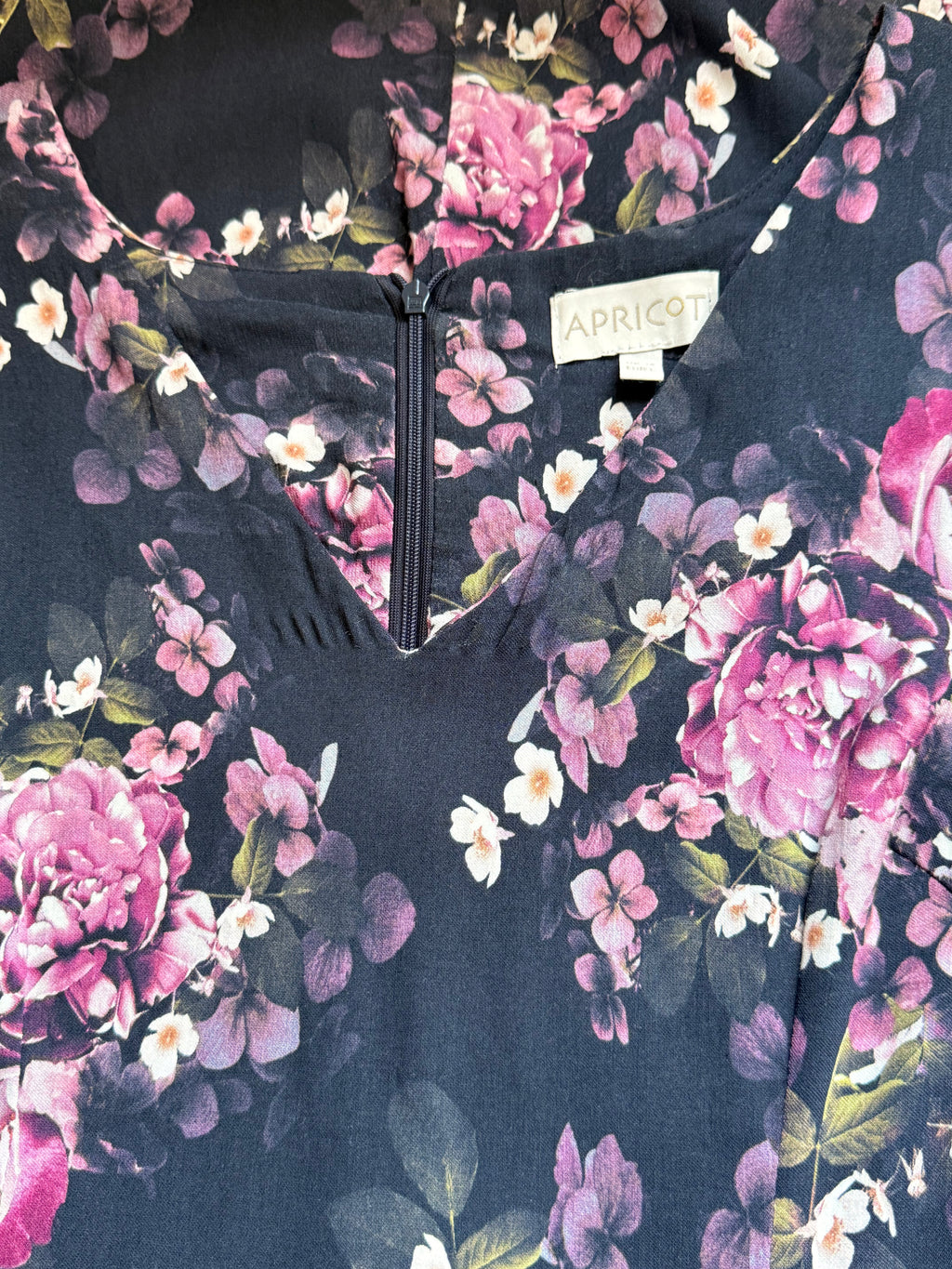 Apricot Sleeveless V-Neck Floral Midi Dress – UK 14