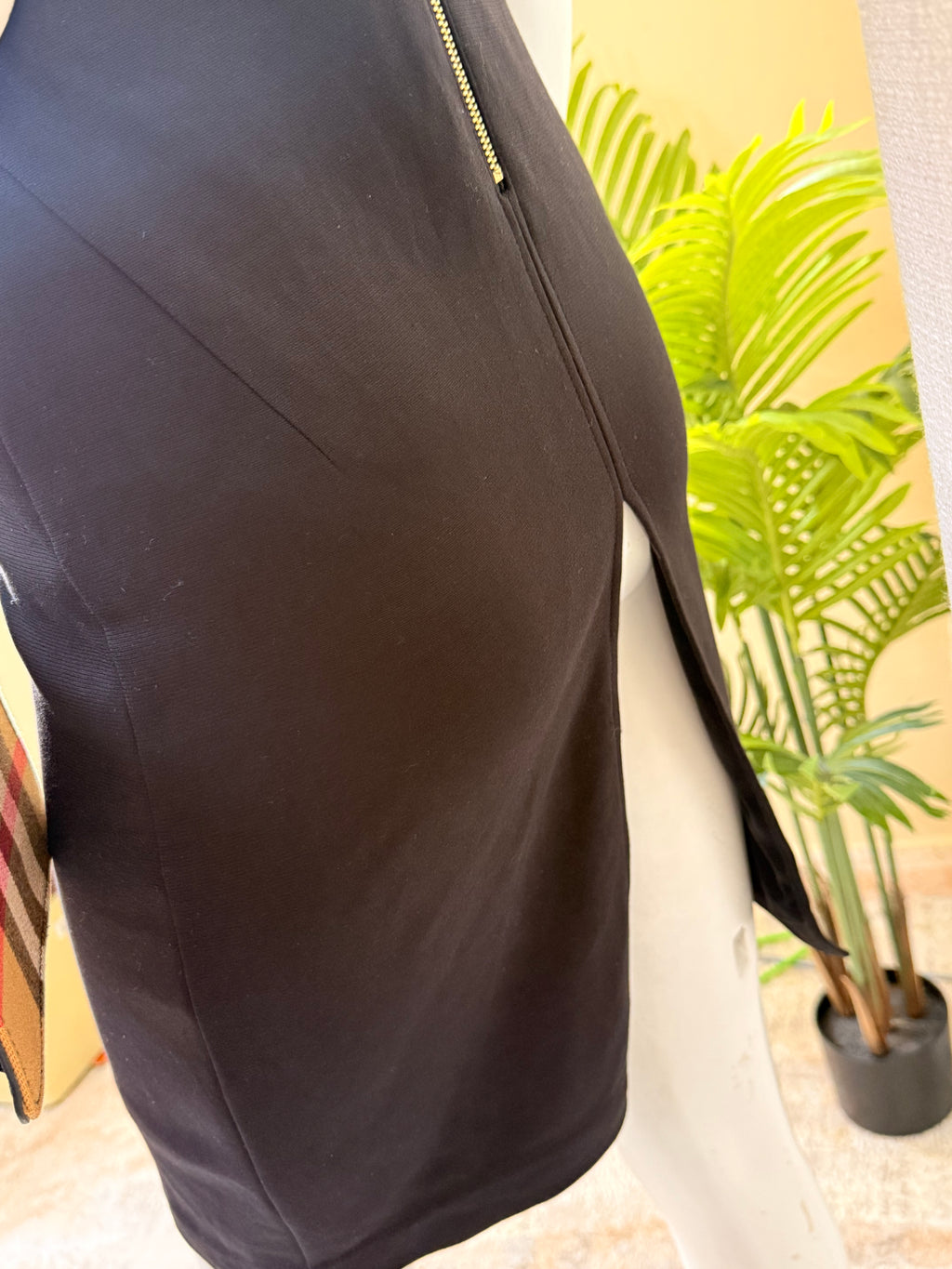 Black V-Neck Bodycon Dress | Exposed Gold Zip Cocktail Dress